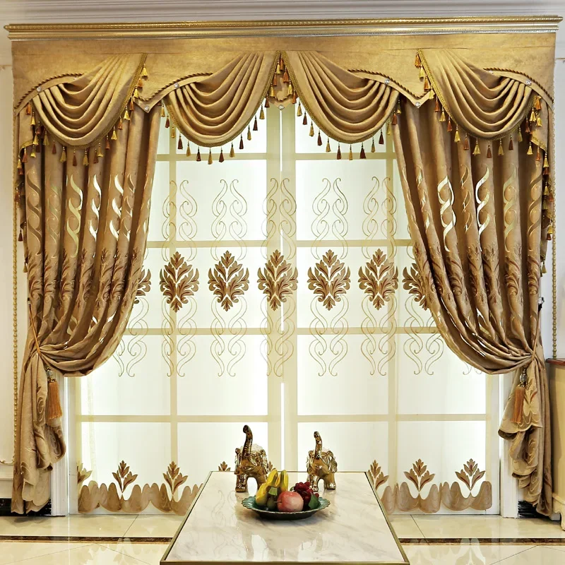 

High-end Jacquard Chenille Fabric Luxury European Chenille Curtains for Living Room Bedroom Valance Coffee Yarn Customization