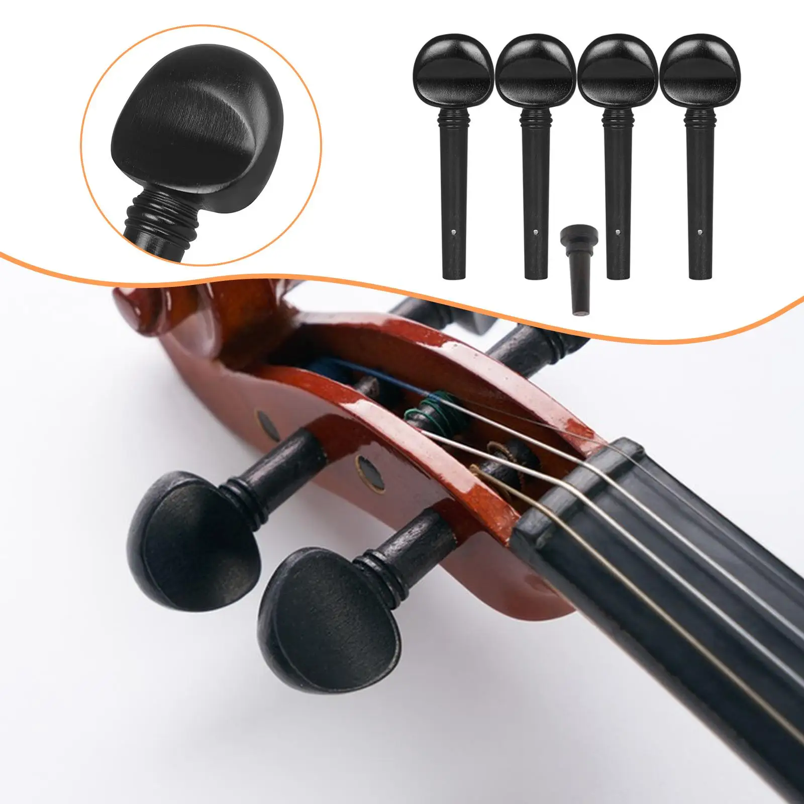 4/4 Size Violin Fiddle Tuning Peg Wood Replacement Endpin Durable Hand Carved Set for Classical Violin Supplies