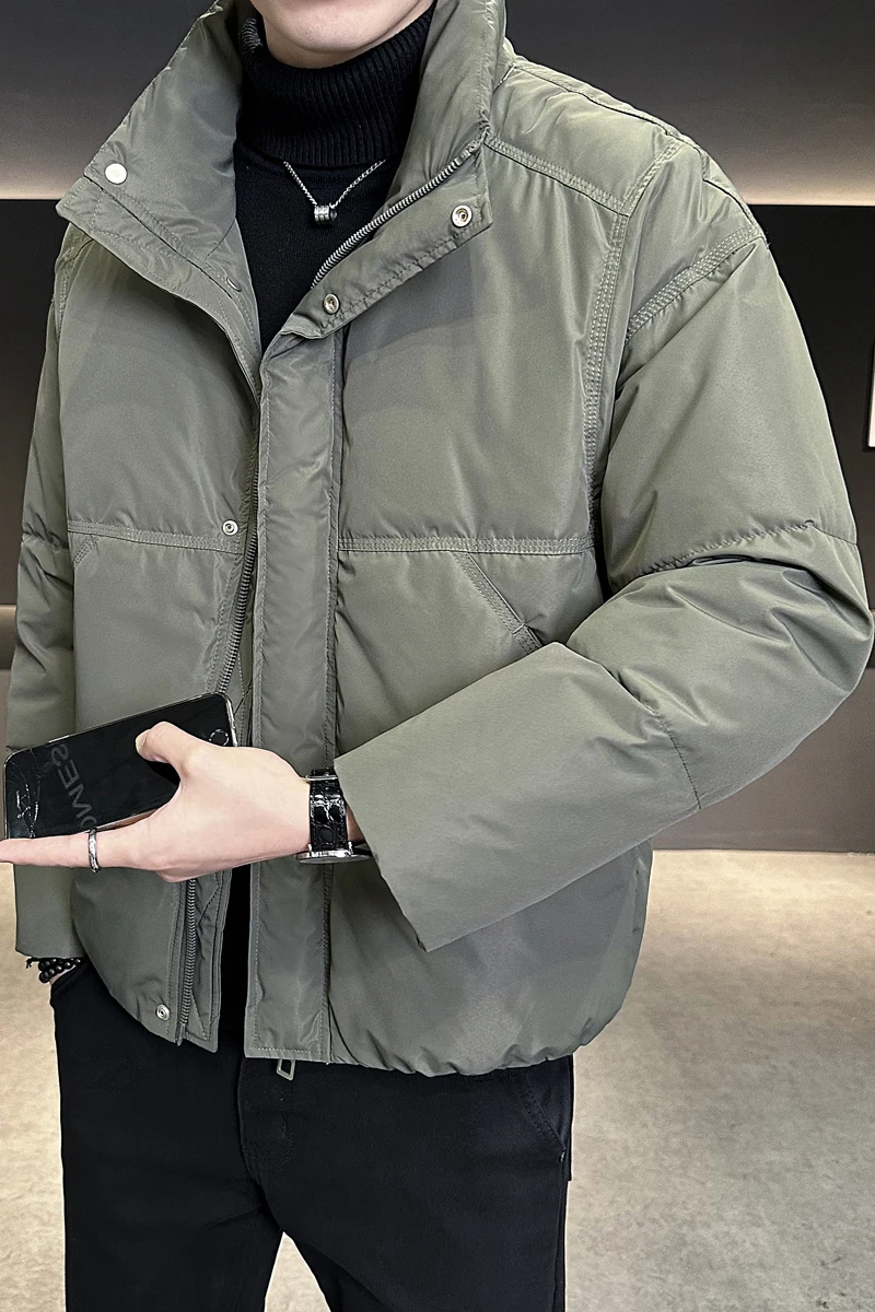 2024 New Winter Men's Down Jacket Men White Duck Coat Windproof Warm Travel Camping Overcoat Thicke Solid Color Hooded Male