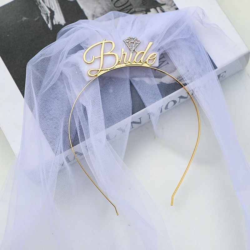 Bride To Be Crown Tiara Veil Headband Bachelorette Hen Party Bridal Shower Photo Props Wedding Engagement Rehearsal Decoration