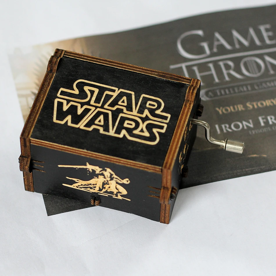 !! Hot Antique carved Wooden Hand Crank StarWars Music Box figure Christmas Birthday Gift image 3