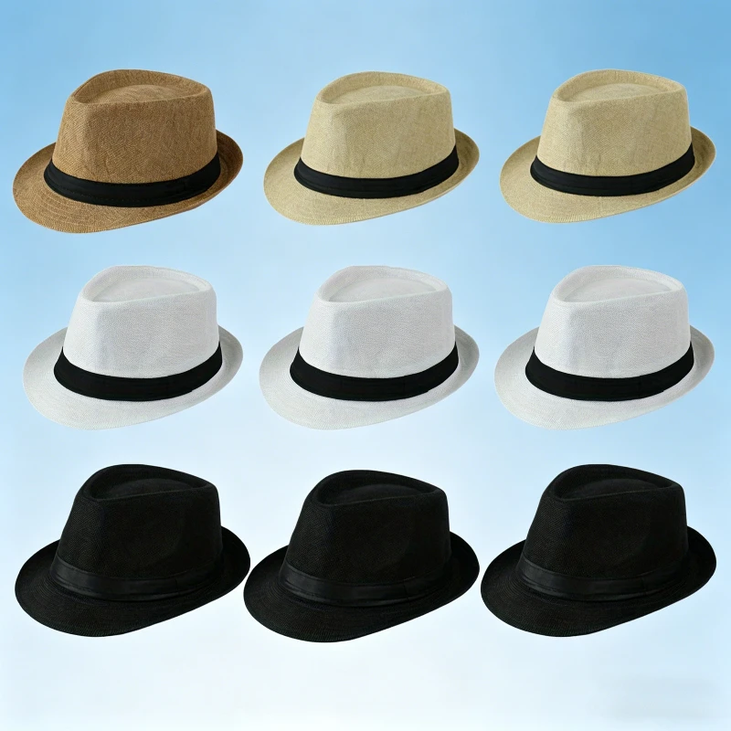 Lot de 9 chapeaux Panama pour hommes, couleur unie, printemps/été, chapeaux Fedora, chapeaux Jazz, chapeaux de cowboy western, chapeaux de soleil, chapeaux unisexes