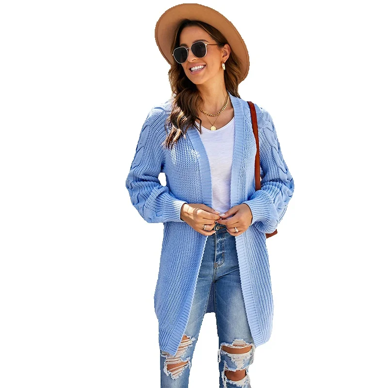 

Shiying Winter New Solid Color Cardigan Sweater Women's Casual Mid Length Long Sleeve Coat 271311