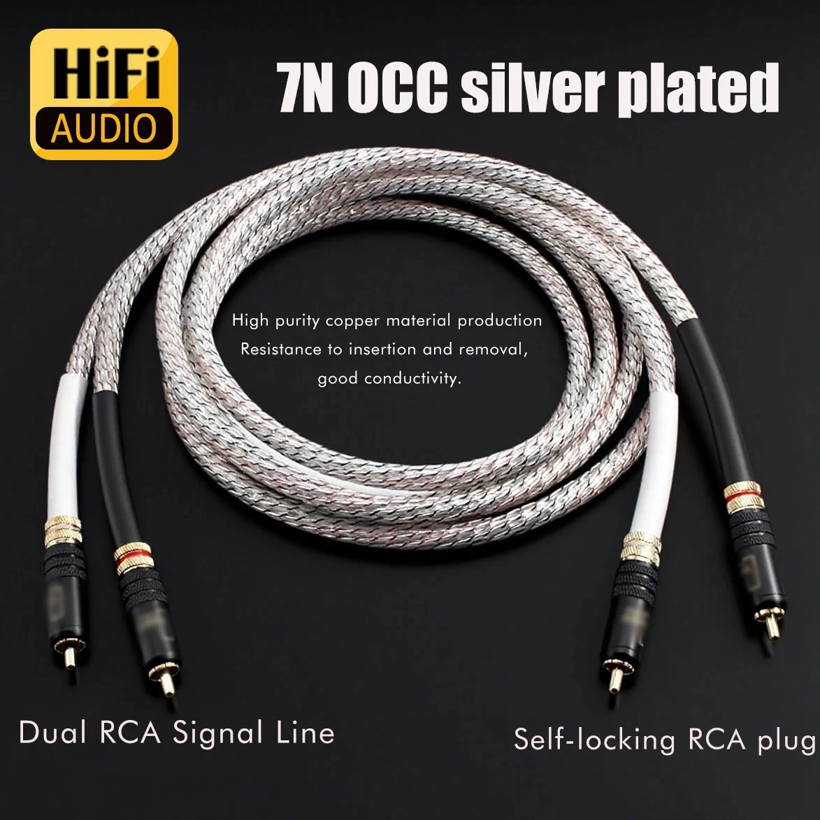 

HIFI RCA Cable 7n OCC silver plated Audiophone cable with RCA Plug Gold plated RCA plug connector