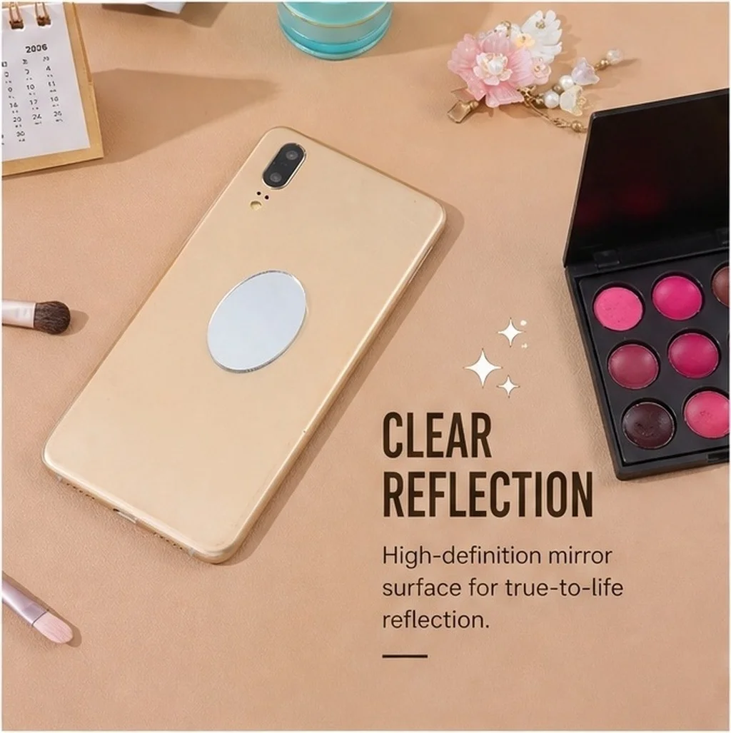 5Pcs Acrylic Mirror Sticker for Phone Case Stick-on Compact Circle Flat Vanity Mirror Travel Makeup Pocket Touch Up Silver