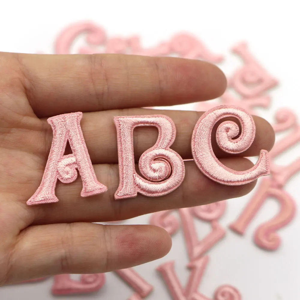 1PC Small  Pink Self Adhesive Letter Alphabet Iron on Patches Applique Embroidered Patches Diy Custom Name Badge Decor Stickers