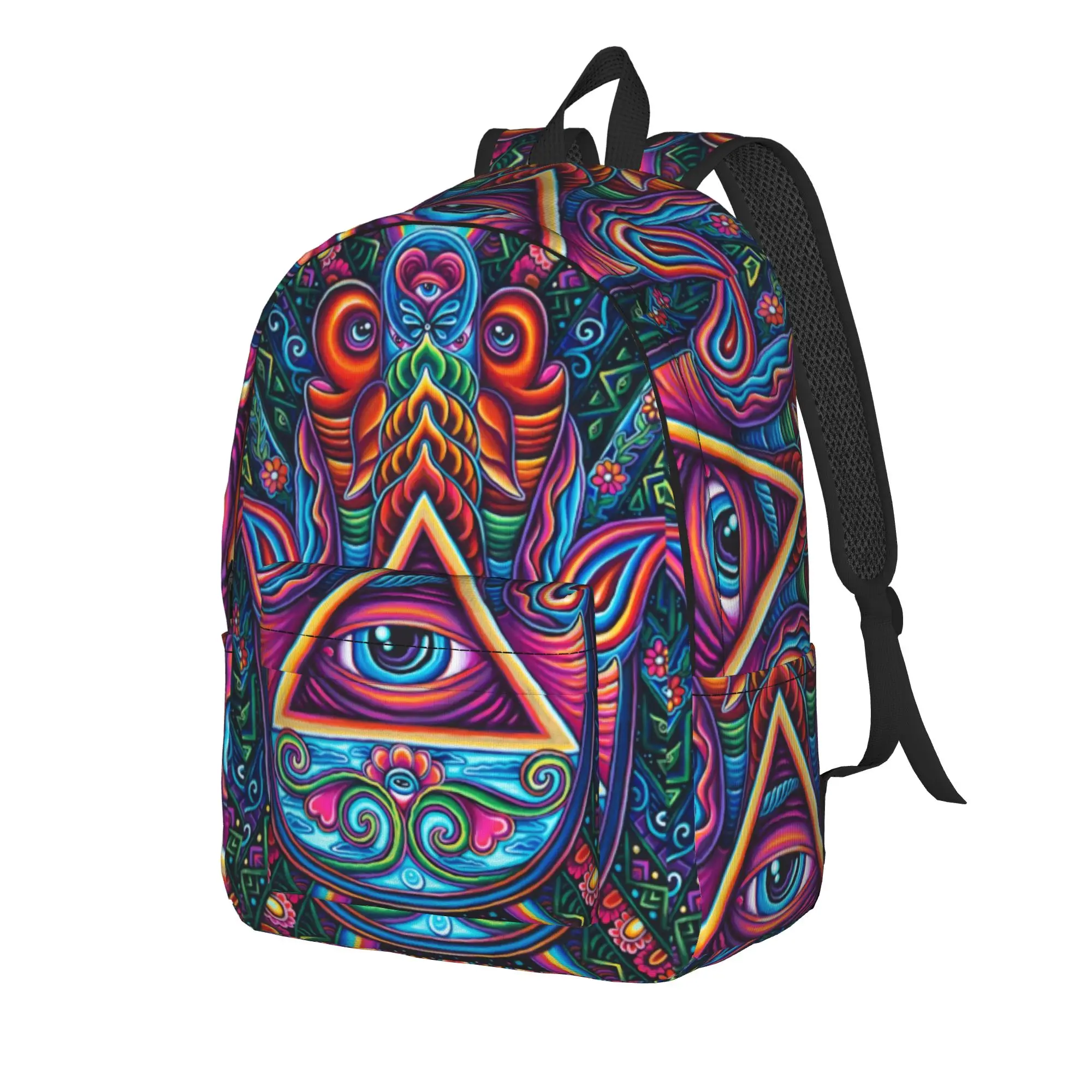 Psychedelic Triangle Eye Horror Art Backpack  Female Polyester Cycling Backpacks Big Pretty High School Bags Rucksack