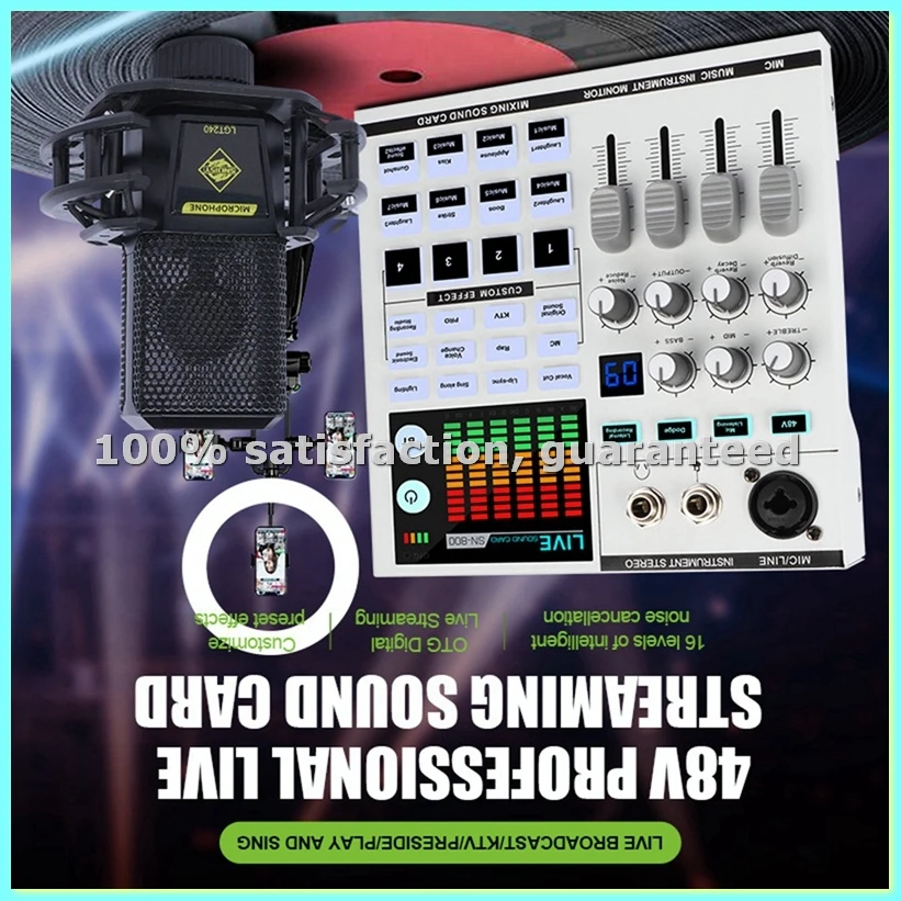 

Audio Interface Mixer Sound Card, Studio Recording Live Sound Card for KTV Karaoke, Live Broadcast,Phone Computer-ANKL