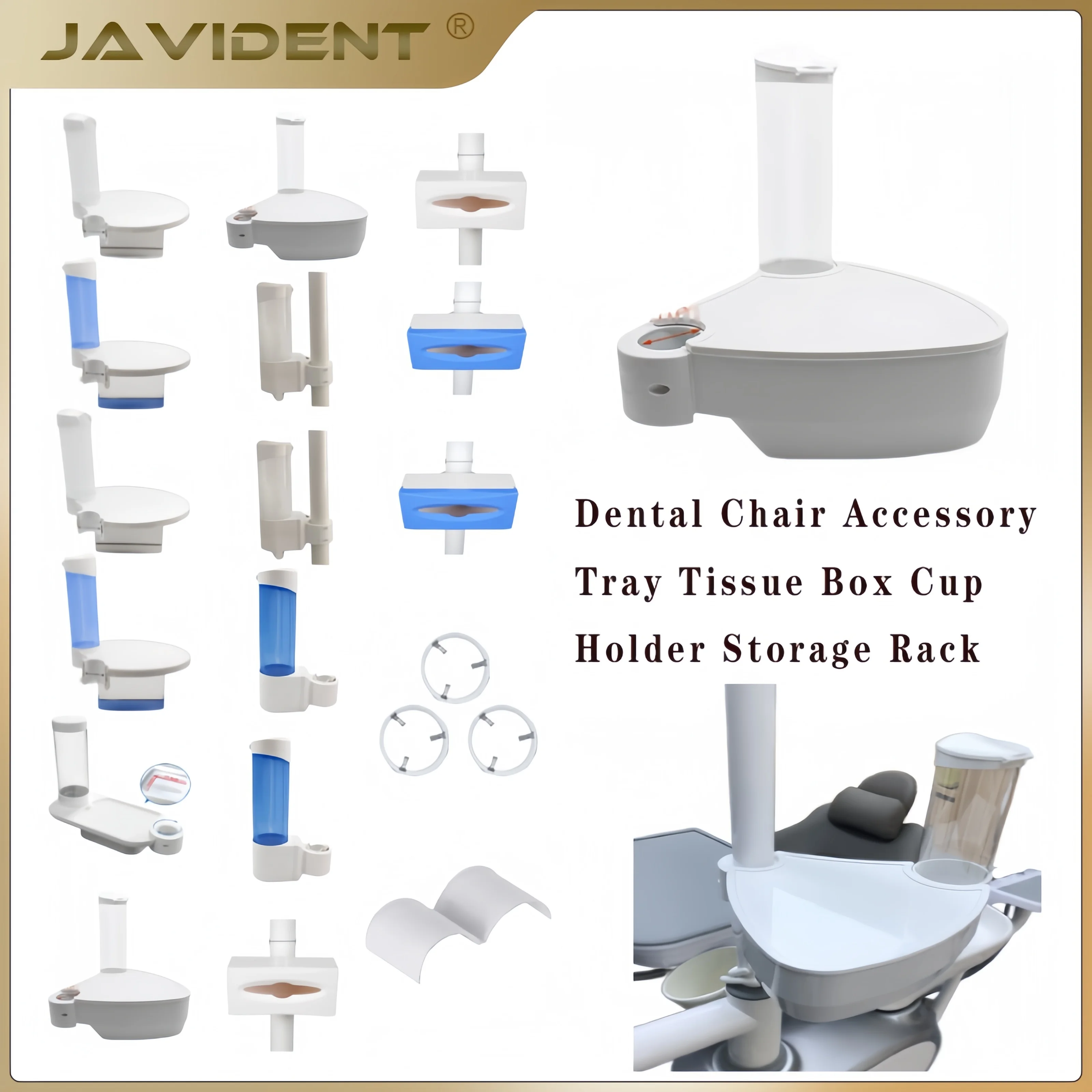 Dental Chair Scaler Tray Paper Tissue Box Cup Storage Holder Dentist Oral Care Parts 3-in-1 Cup Holder, and Dental Accessories