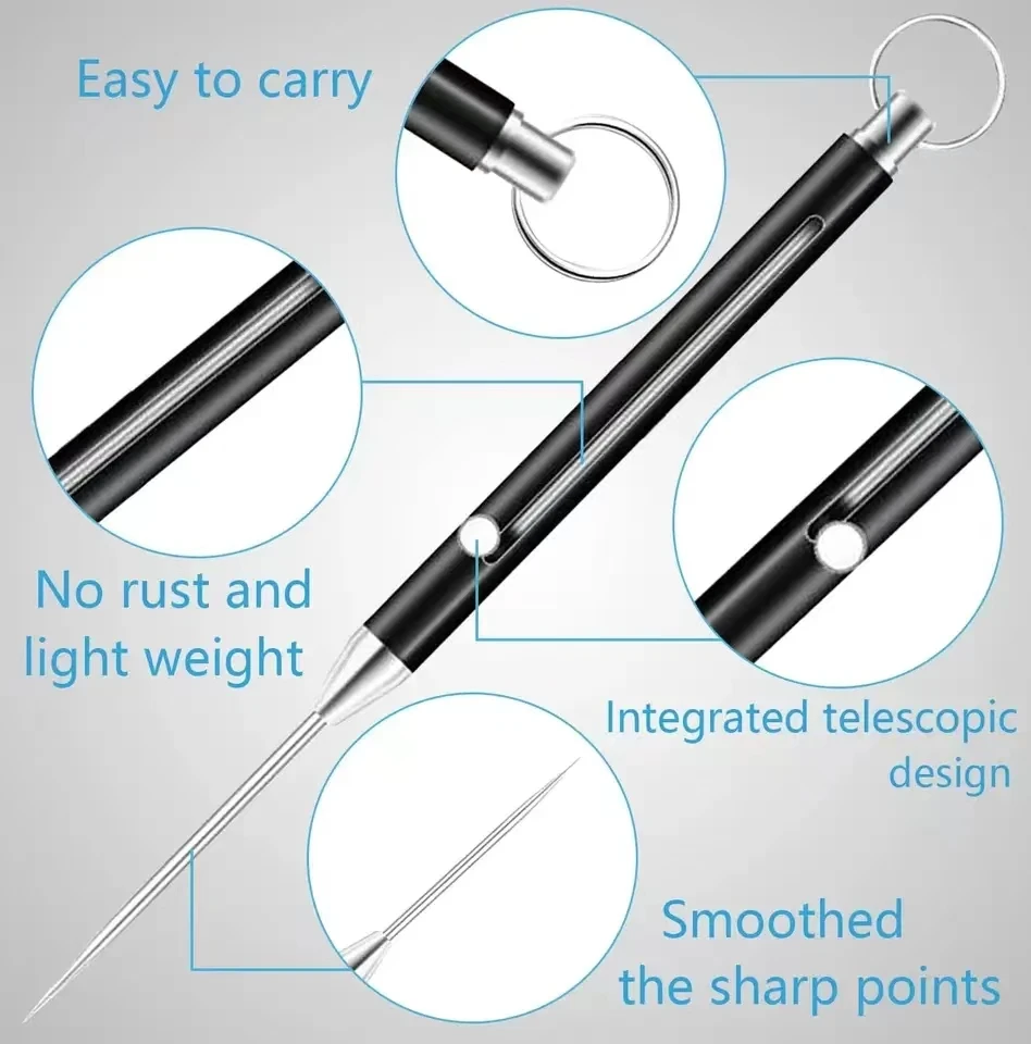 1PC Titanium Alloy EDC Telescopic Toothpick Keychain Pendant Gift Fruit Fork Camping Pocket Toothpick Holder Unpacking Tool image 2