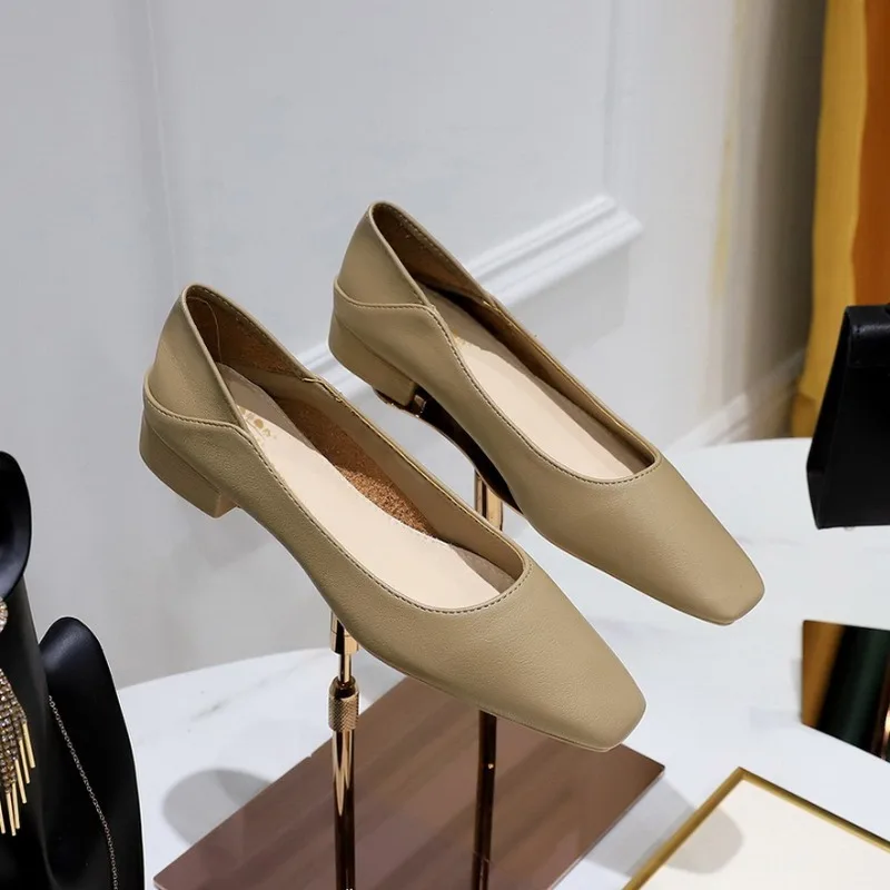 

Spring and Autumn New Square Head Single Shoes Thick Heel Shallow Shoes Comfortable Low Heel Four Seasons Women's Shoes