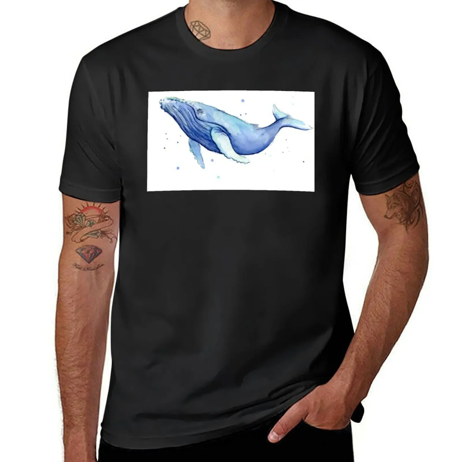 Humpback Whale Blue Watercolor Painting T-Shirt vintage clothes summer top heavy weight t shirts for men