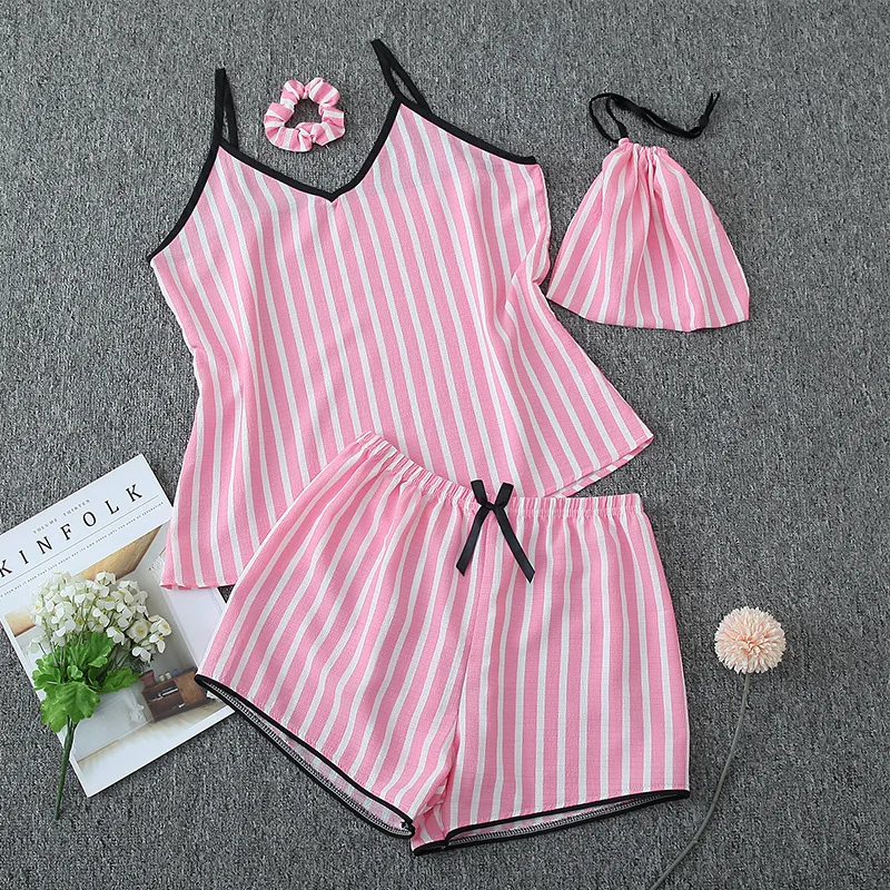 Women's Sexy Sleeveless Cami and Shorts Pajama Set Striped Pajamas Women Pajamas Set Bubble Wrinkle Loungewear Pajama Set