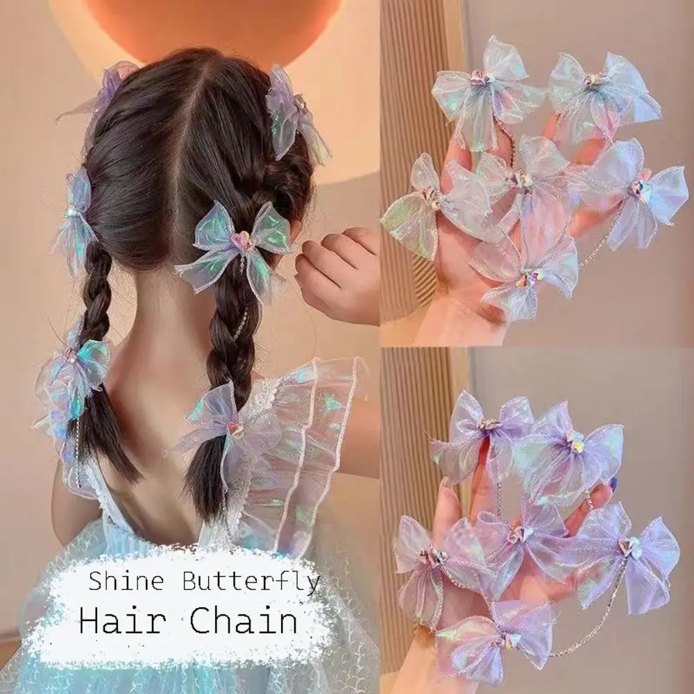 إكسسوارات شعر على شكل فراشة مقوسة للنساء والفتيات ، وردي ، أرجواني ، لامع ، مشبك ، سلسلة ، لؤلؤ ، جانبي ، لطيف ، دبوس شعر ، جديد