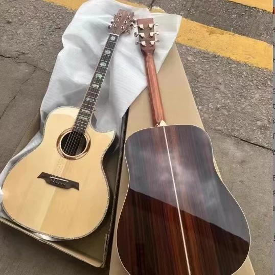 

41 Inch High-End Hand-Held Folk Acoustic Guitar Solid Wood Full Single with Light Rosewood and Mahogany Back/Side Materials
