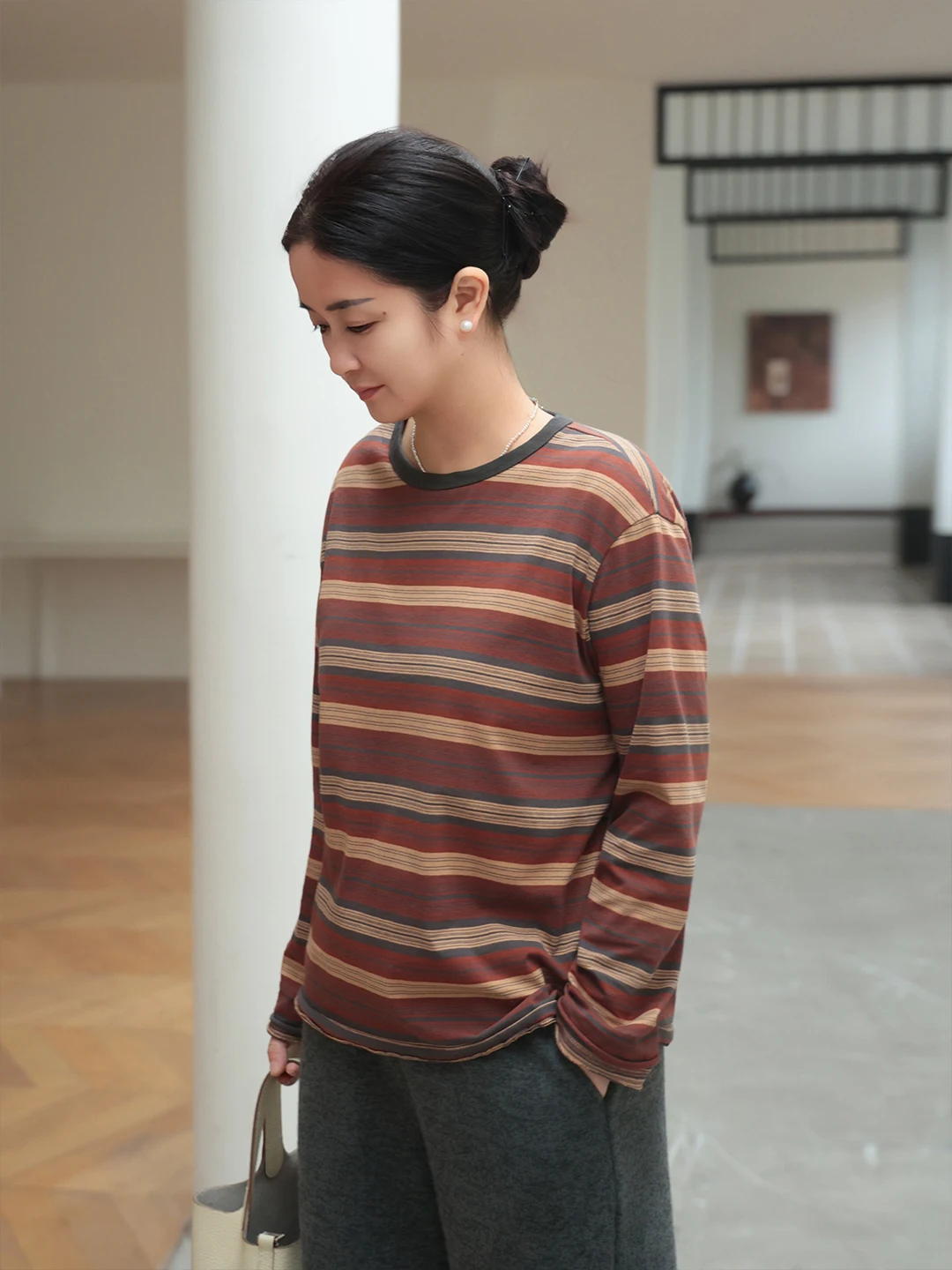 

Cotton Linen Stripe Long Sve T-irt Women's Casual Anti-Aging Base irt Spring 2026 New Sle Comfortable Breathable