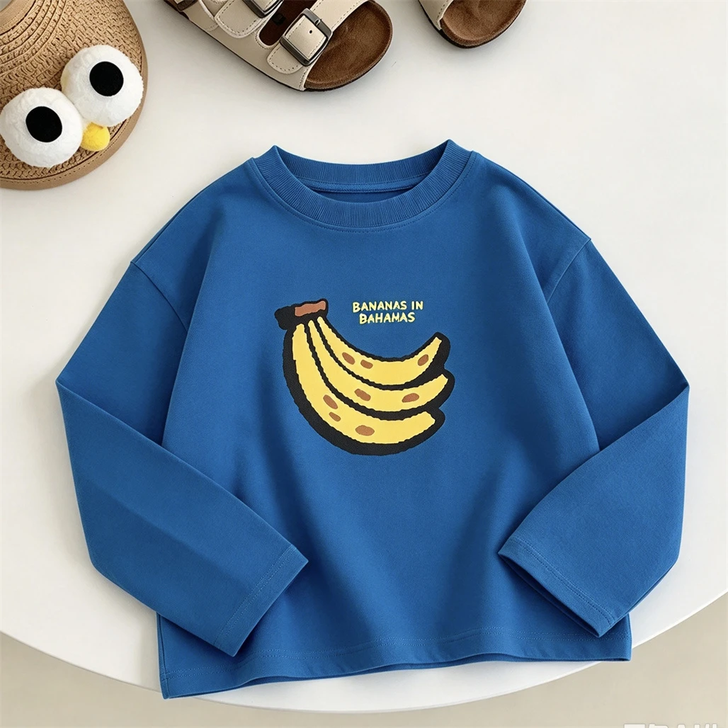 Cartoon Printed T-shirt Round Neck Bottoming Shirt Unisex Clothing Casual Loose Crewneck Pullovers Toddler New Long-sleeved Tops