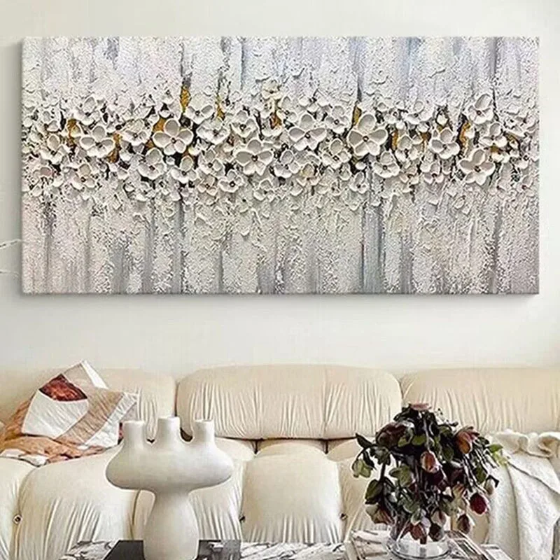 Nordic Abstract 3D Handmade Oil Painting White flowers Oil Painting  For Home Decoration Bedroom Dining Room Living Room Sofa