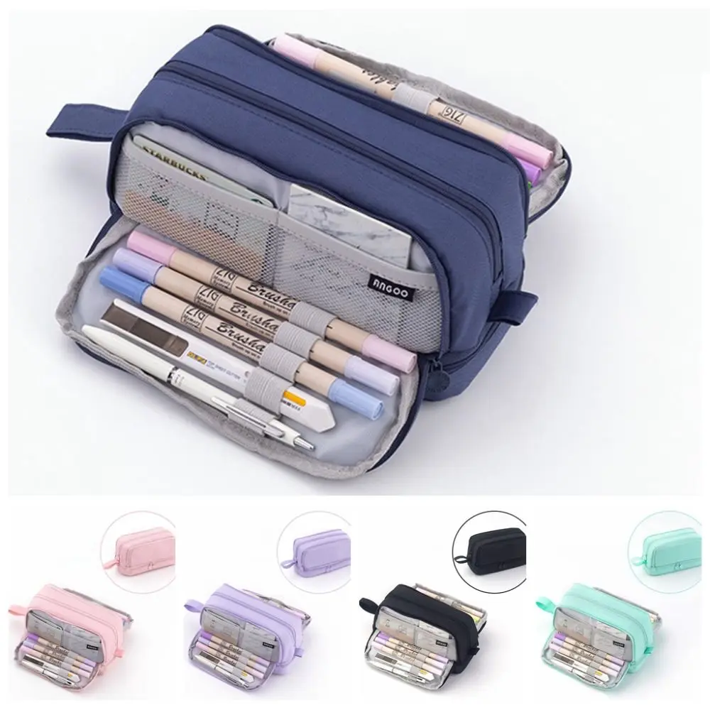 

Large Capacity Large Capacity Pen Bag Simple Multifunctional Pencil Bag Bilayer Solid Color Pencil Case Office Supplies