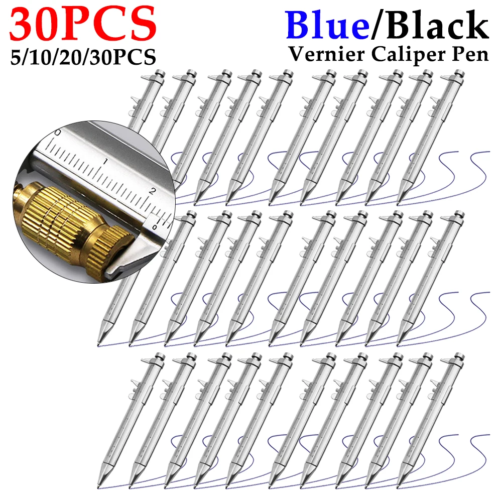 

5-30pcs Multi-function Vernier Caliper Ballpoint Pen 0-100 Caliper Ruler Stationery Pen Blue/Black Refill Measuring Ruler Tools