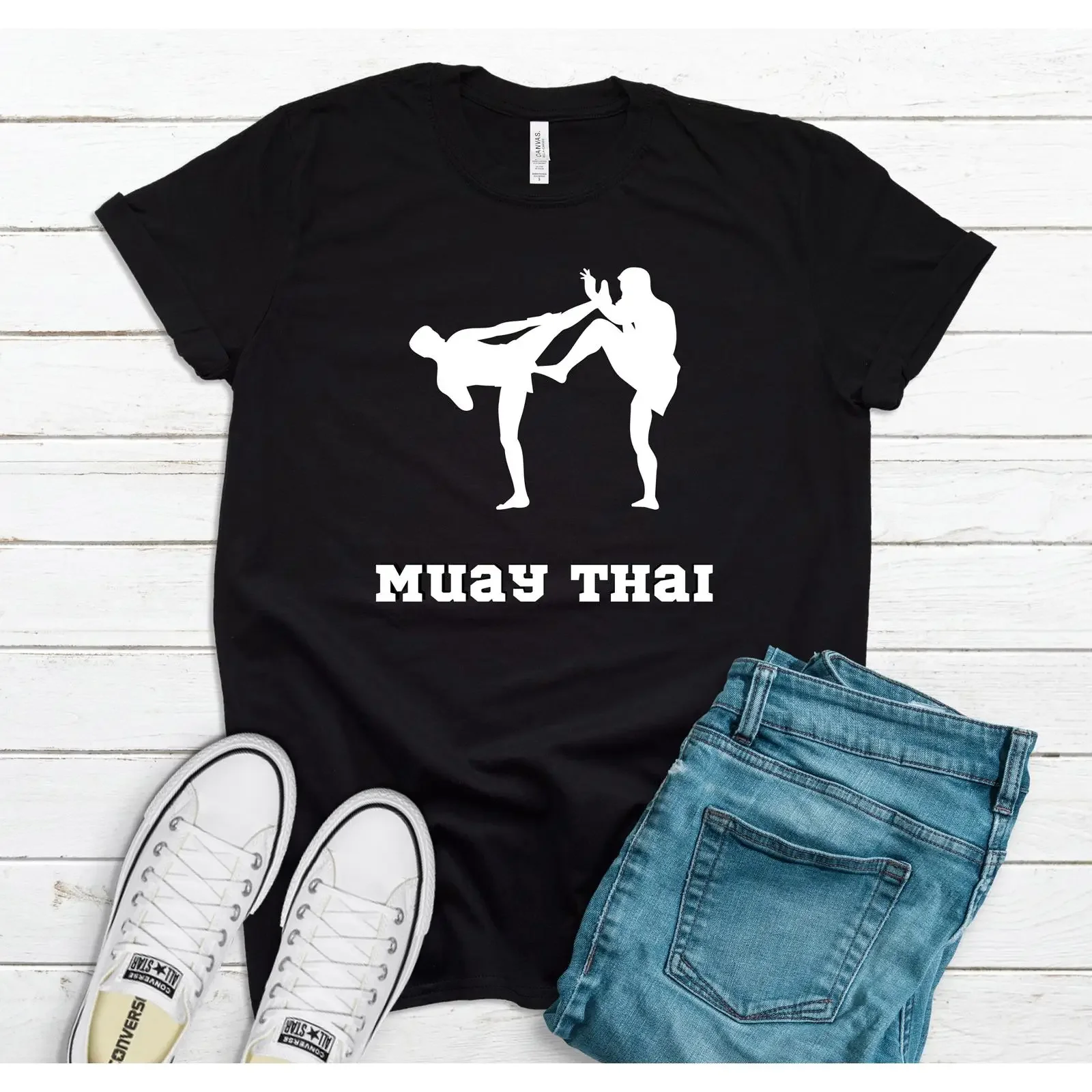 Muay Thai T Shirt Kickboxing Fighter Casual Workout Fitness Gym for Him Her vintage Washed Versatile designer clothes