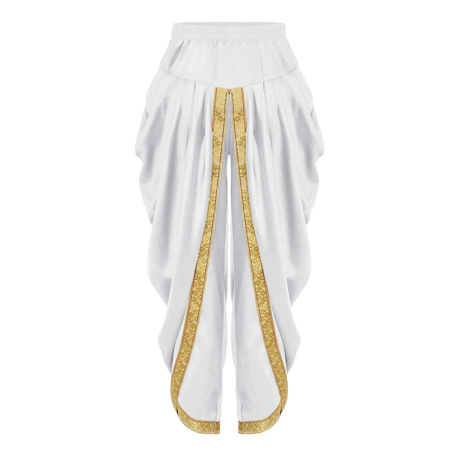 Boys Indian Satin Dhoti Pants Halloween Carnival Party Arabian Prince Cosplay Costume Elastic Waistband Draped Baggy Trousers