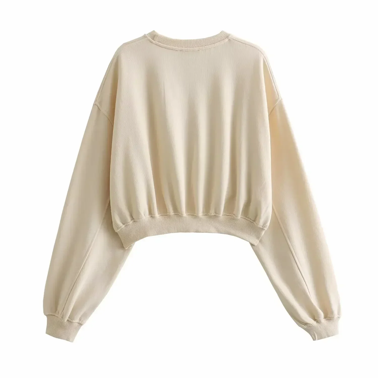 Sudadera corta de punto de estilo básico para mujer, Jersey Vintage de manga larga con cuello redondo, Top elegante, novedad de otoño, 2023