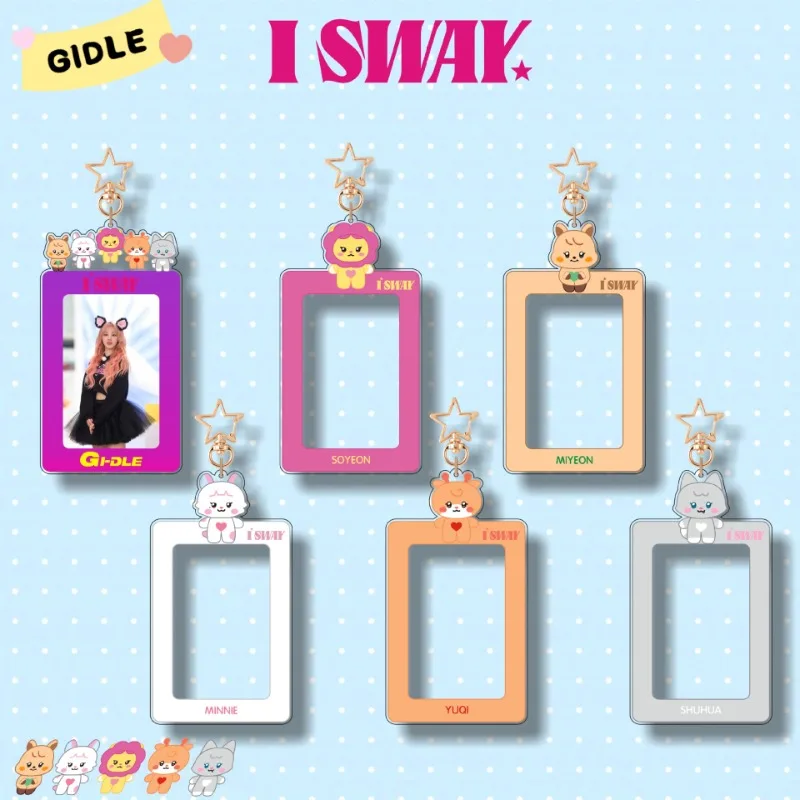 6pcs Kpop (G)I-DLE Acrylic Card Holder Keychain I SWAY Cartoon Frame Photocard Storage Pendant MIYEON MINNIE SOYEON YUQI Keyring