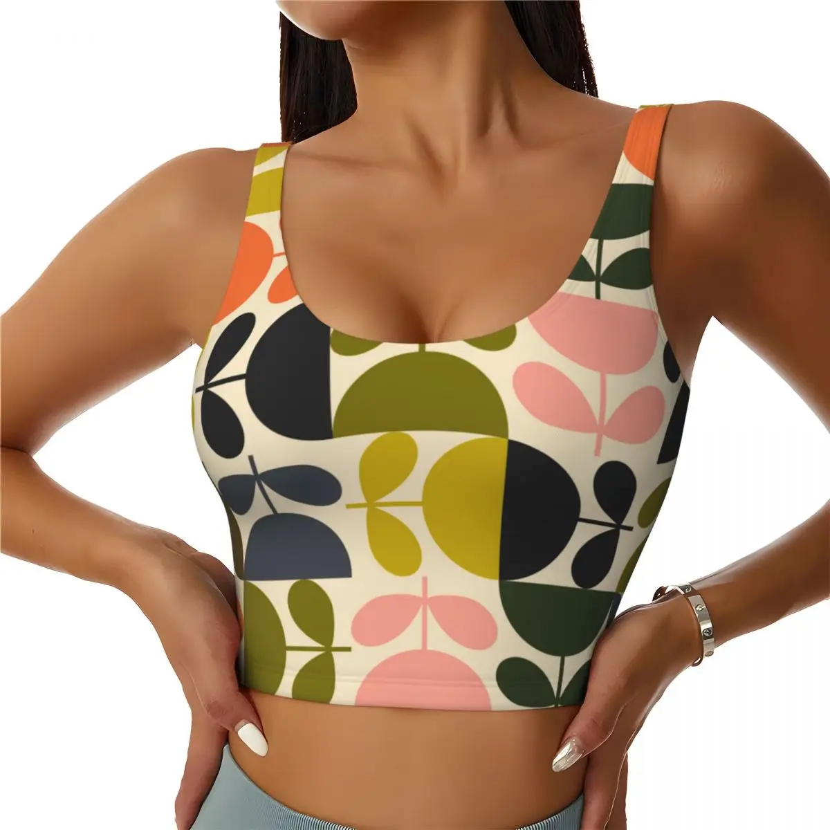 Custom Orla Kiely Sports Bra Women's Jigsaw Stem Multi High Impact Workout Yoga Crop Top