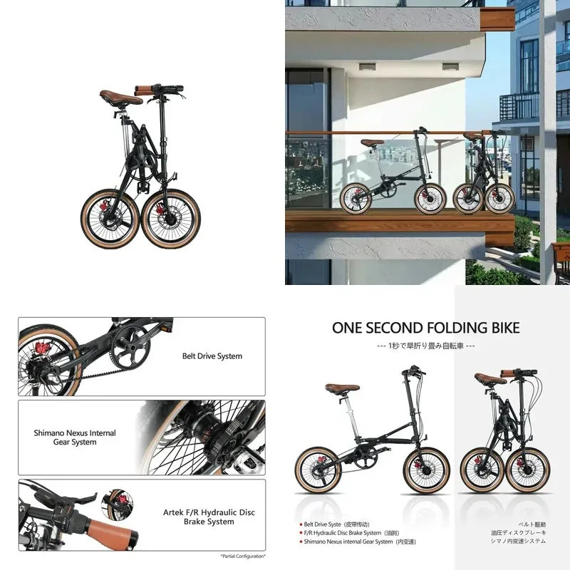 16 Inch Folding Bike Disc Brakes Carbon Fiber Aluminum Fork Steel Frame Lightweight Pocket Bicycle One Second Fold