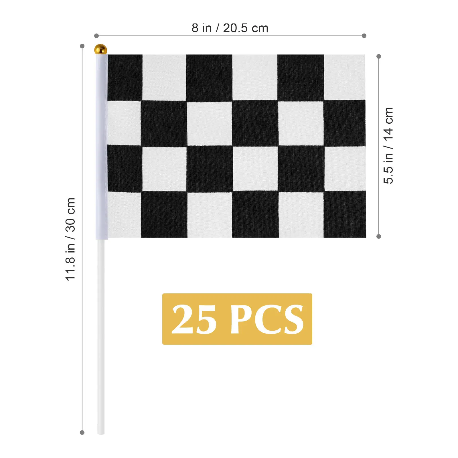 25 Pcs Checkered Finish Racing Arrival Flag Car Race Flags Hand on Sticks Outdoor Bulk Checked