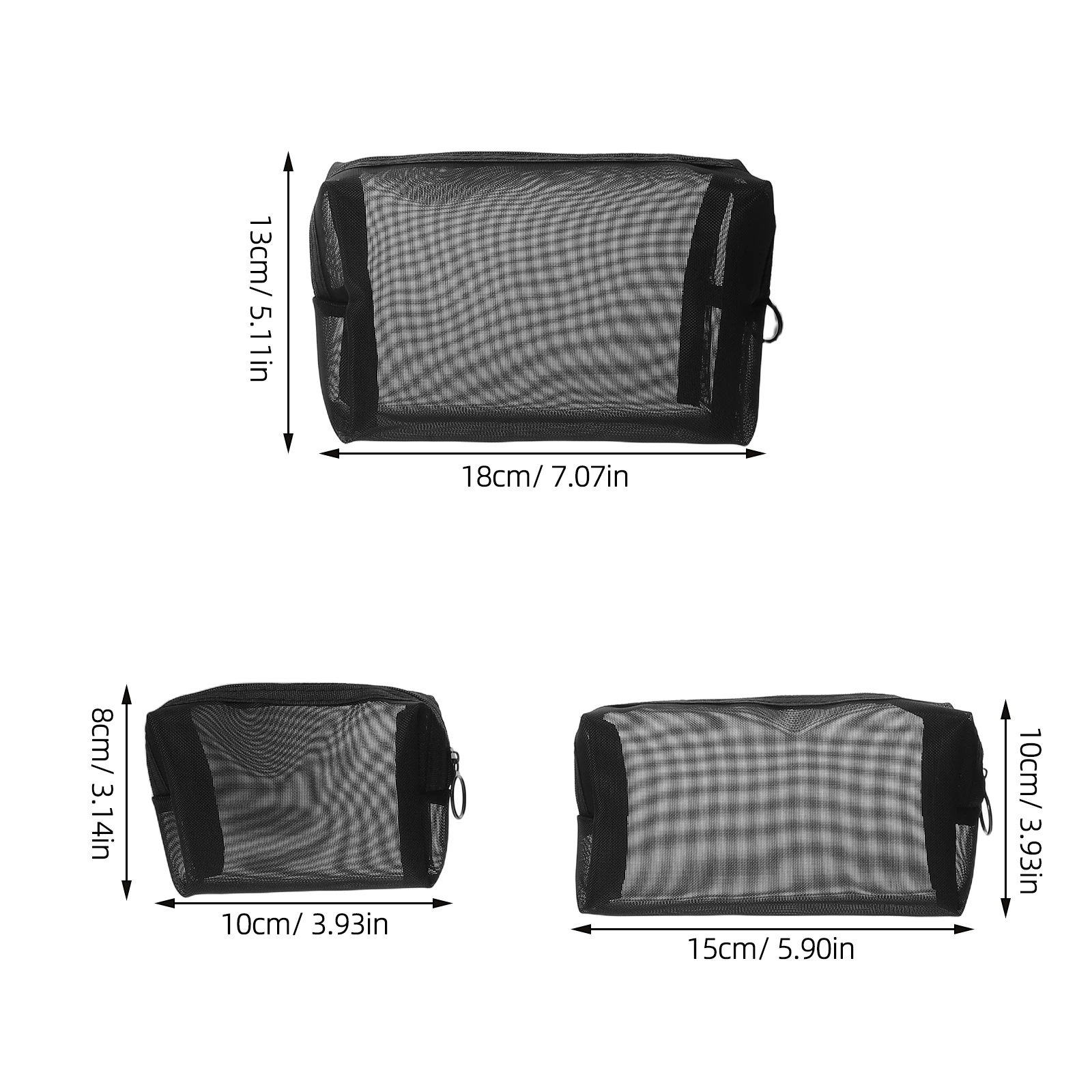حقيبة مكياج شبكية مكونة من 3 قطع، حقيبة سفر شفافة لتنظيم أدوات الزينة للاستخدام اليومي - محمولة بسحاب #3