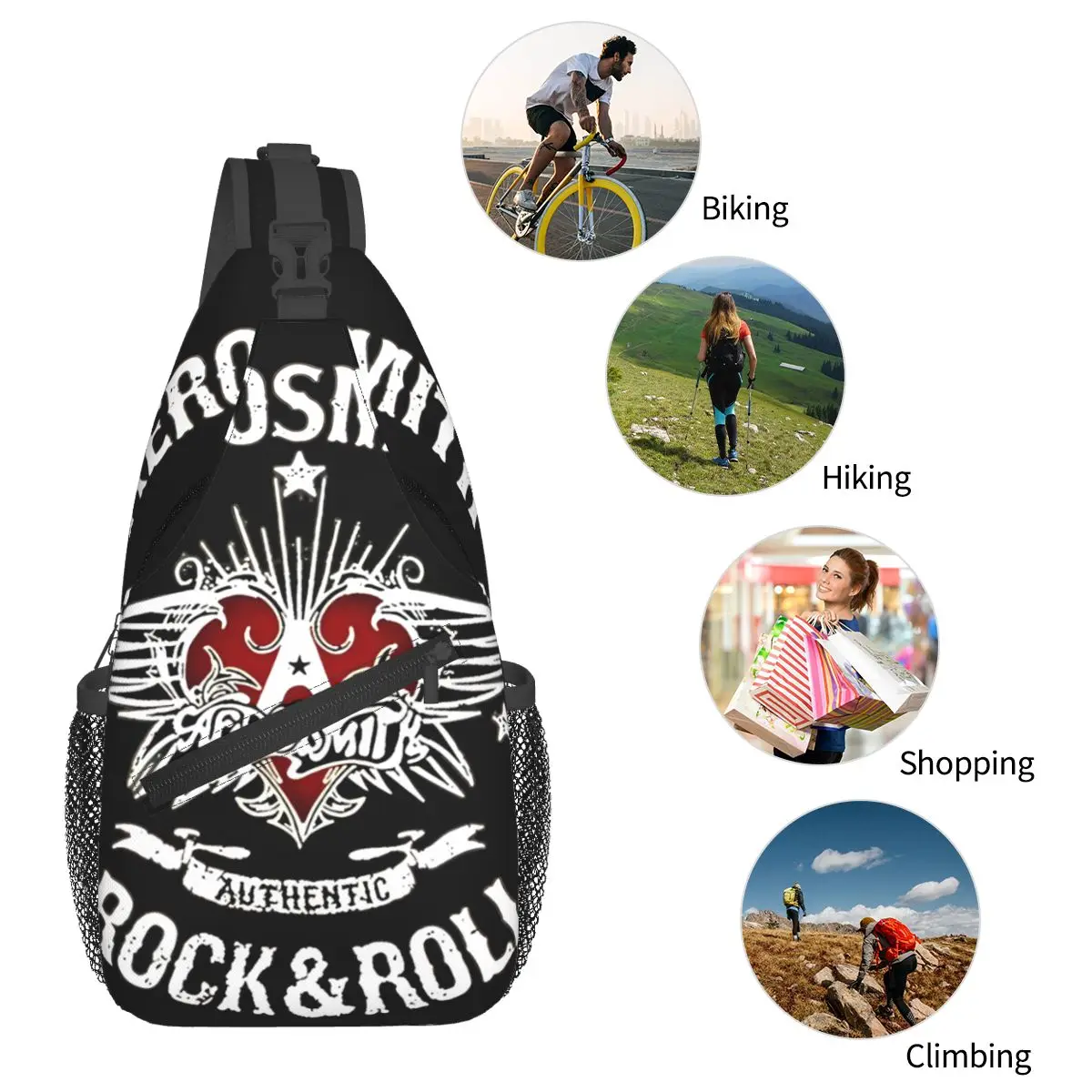 Aerosmith Rock Music Sling Bags, mochila de hombro cruzada en el pecho, mochilas de día para deportes al aire libre, mochilas escolares de moda Punk de Metal pesado