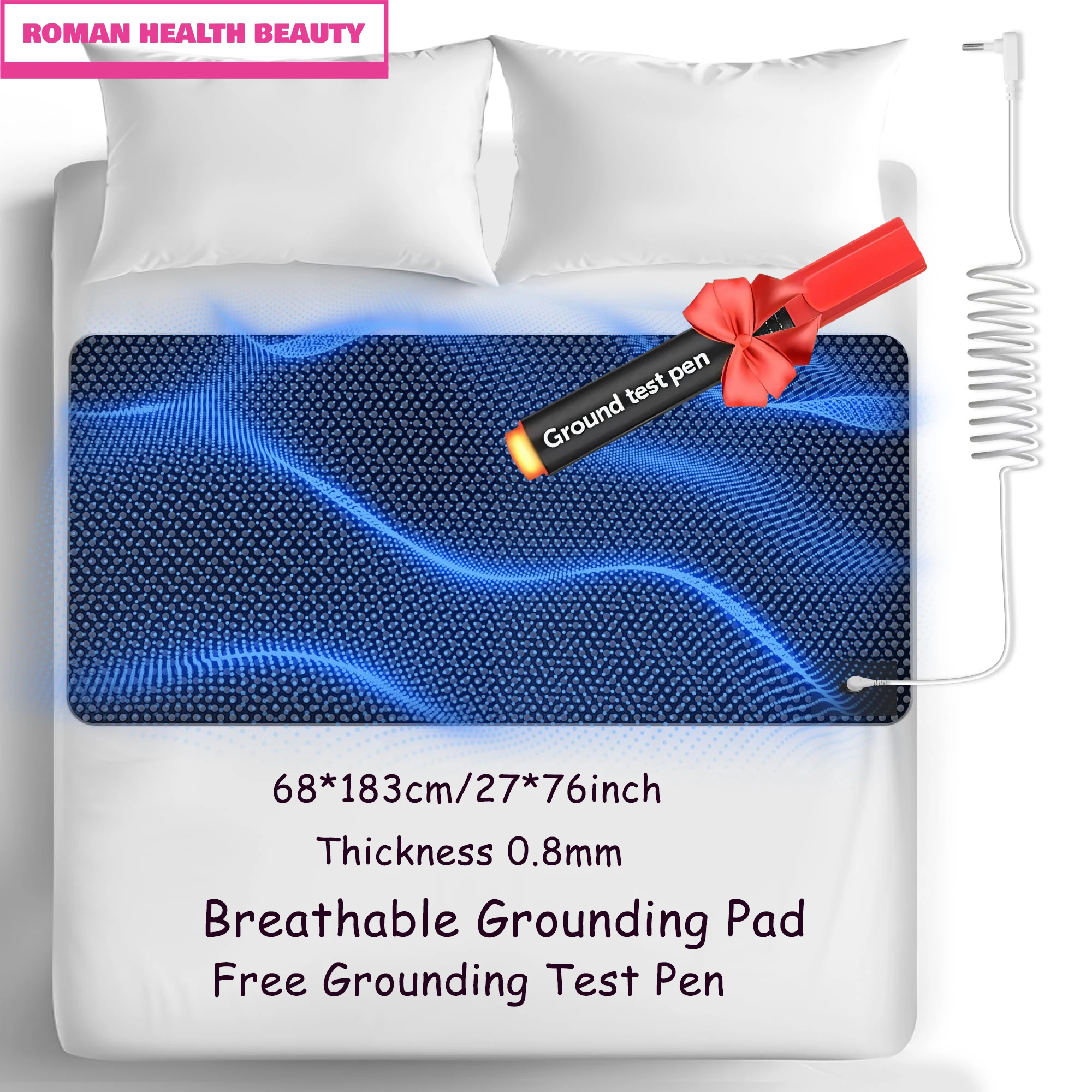 27''×76'' Breathable Grounding Mat for Bed Grounding Pad for Sleep Anti-slip PU Leather Grounding Mattress with Grounding Cord