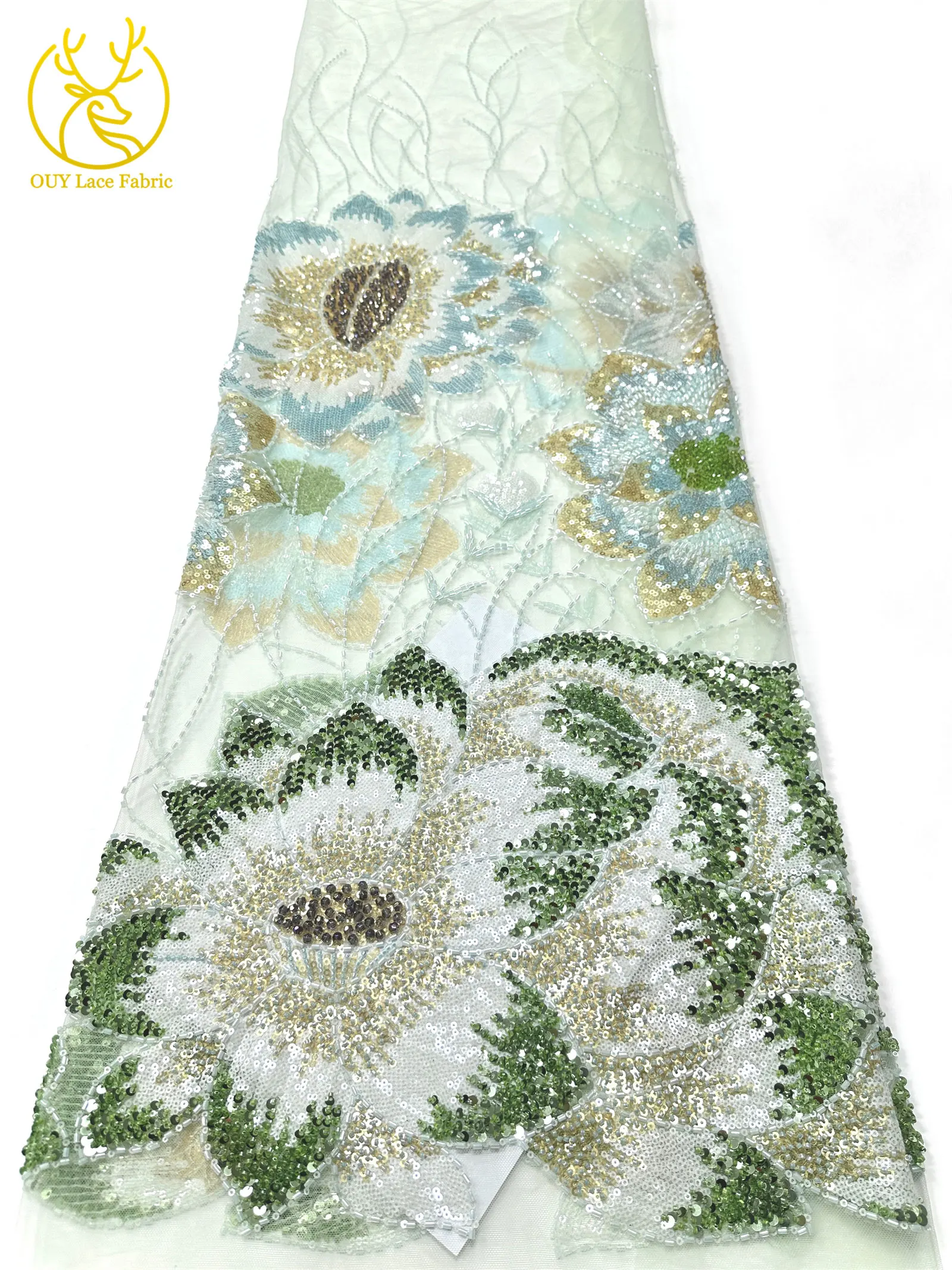 2026 Afrikanischer Bräutigam Bestickter Perlen-Spitzenstoff Modisches Design Französische Pailletten-Spitze Brautkleid Nähmaterial 5 Yards – Detail 22