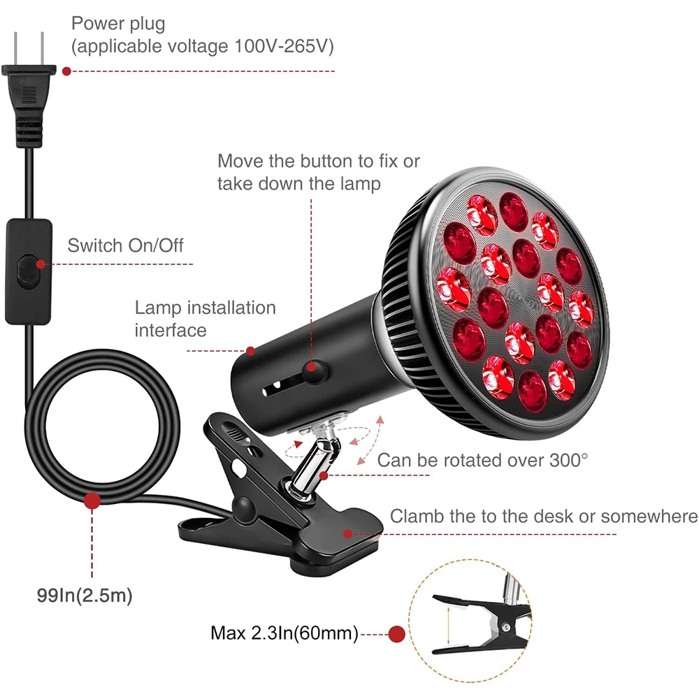 Red Light Therapy Lamp for Face 54W 660nm & 850nm Infrared Light Therapy Device for Muscle Joint Pain Relief Skin Health Tools