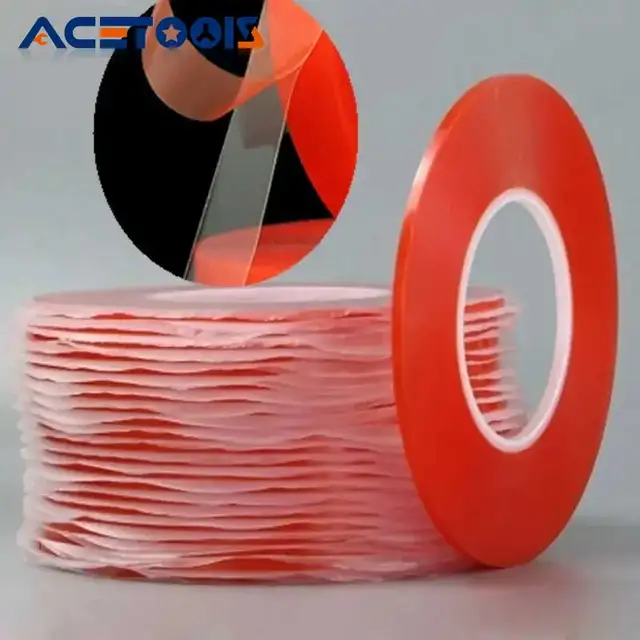 0.2MM 1/2/3/5/10mm 50M Mocny klej akrylowy PET Czerwona folia Przezroczysta dwustronna taśma bez śladu do tabletu telefonicznego Ekran LCD Szkło