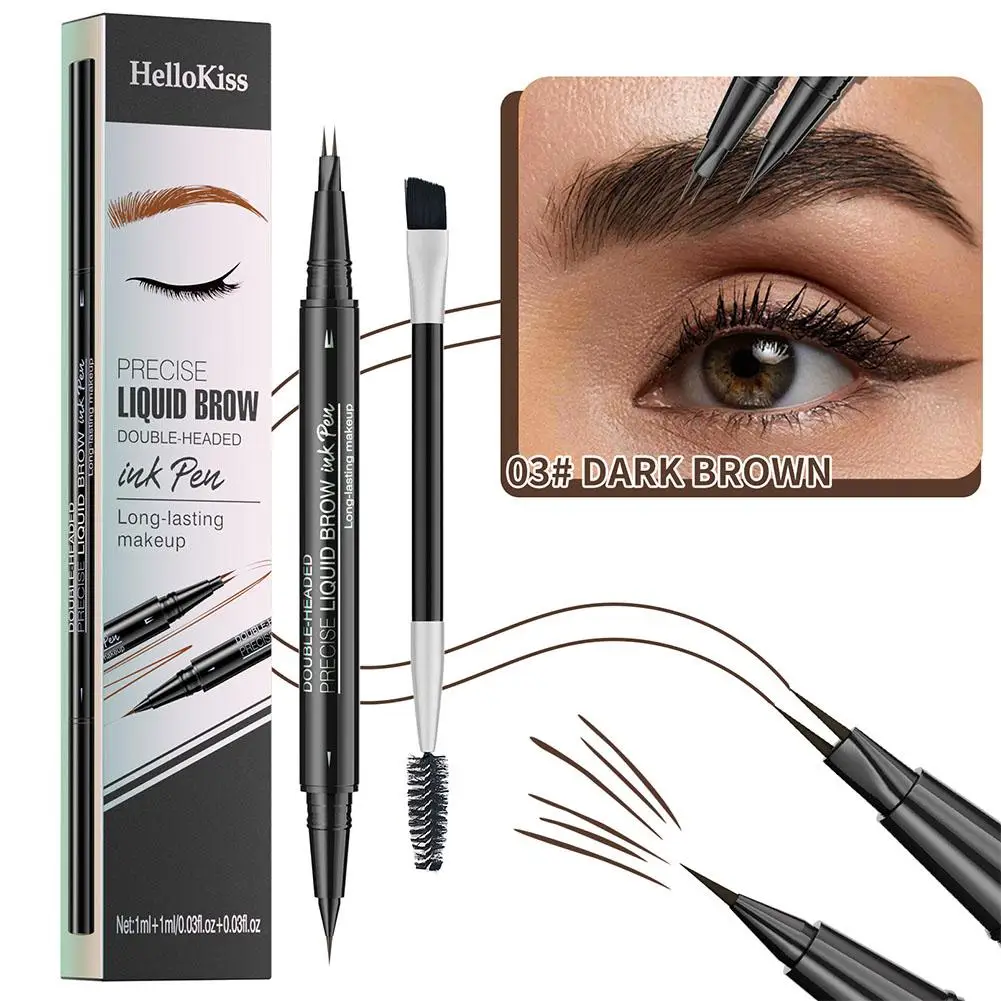 Two-pronged Eyebrow Pencil Waterproof Two-in-one Liquid Precise Curved Pen Makeup Fork Eyebrow With And Brush Eyebrow Tip P T7X4