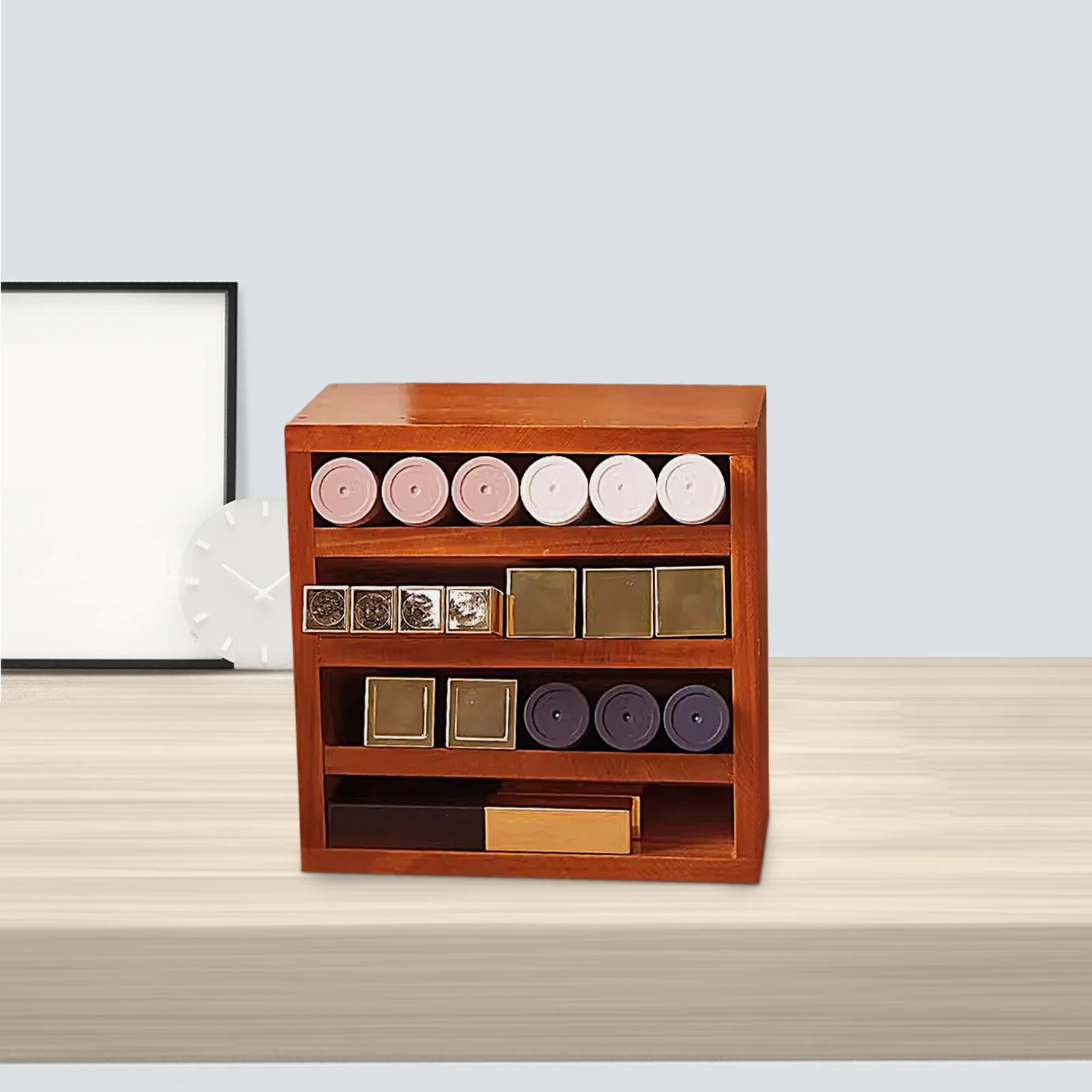 

Solid Wood Storage Box for Lipsticks Makeup Organizer Desktop Holder Vanity Beauty Wood Case Display Rack