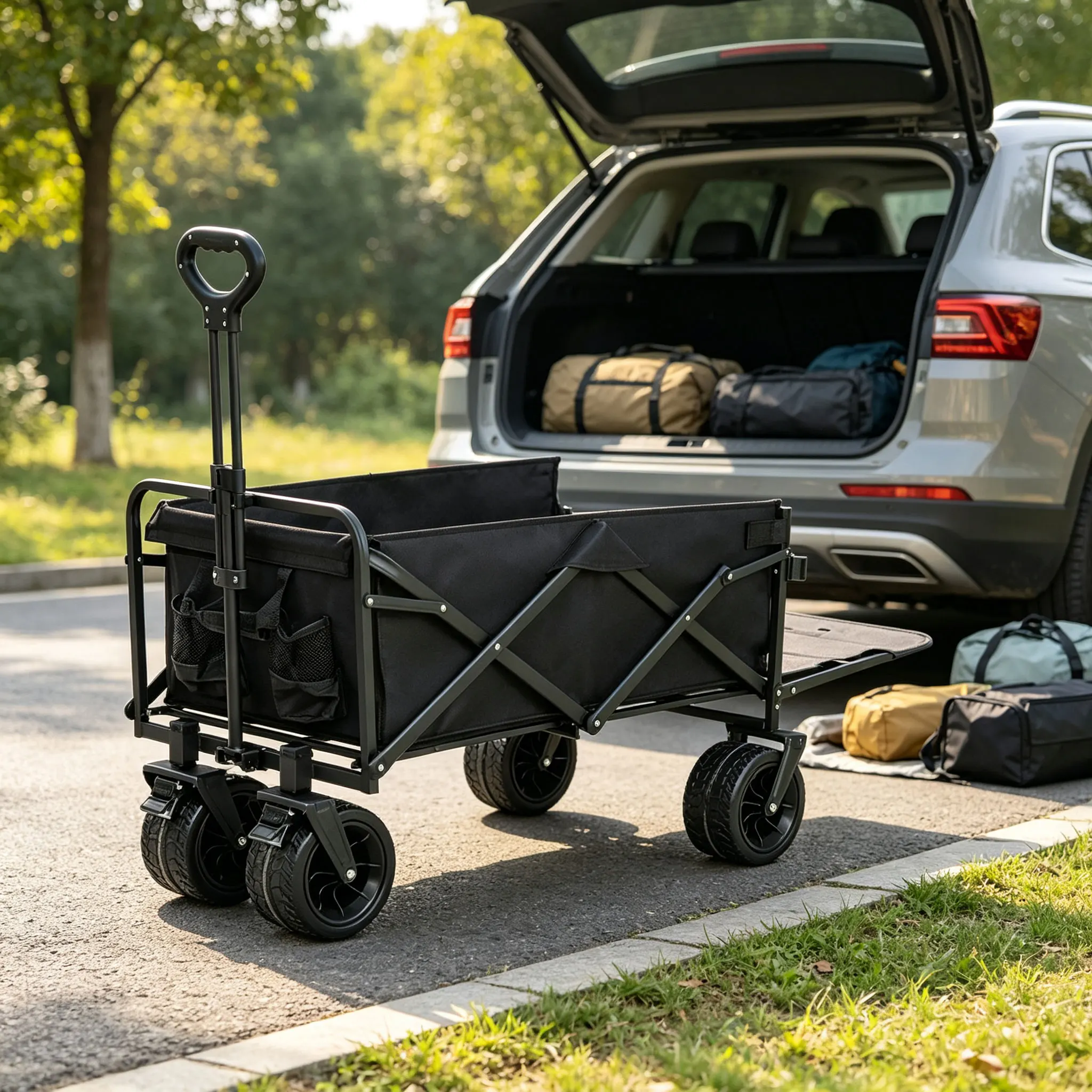Lengthened Cargo Compartment Reinforced X Shape Bracket All Terrain Wheel Outdoor Event Supply Delivery Trolley Camping Wagon
