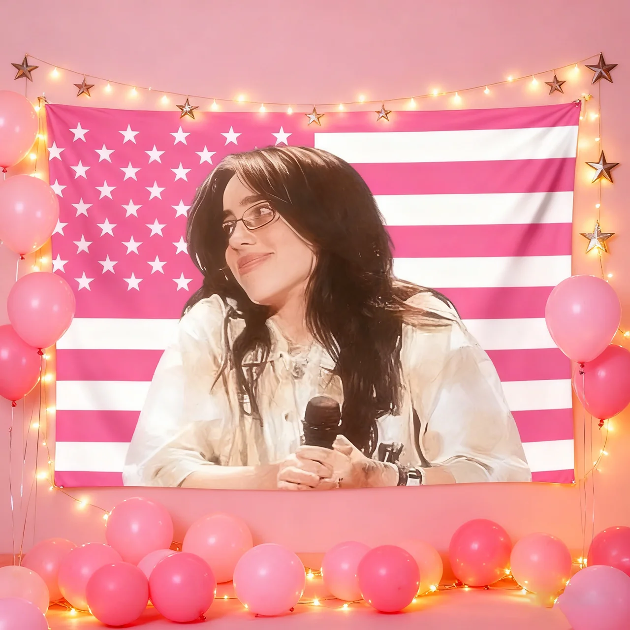 1 Stück Billie Poster Wandteppich – Wandbehang im rosa Flaggenstil |   Ideal für Wohnzimmer-/Schlafzimmerdekoration und Fächer als Geschenk