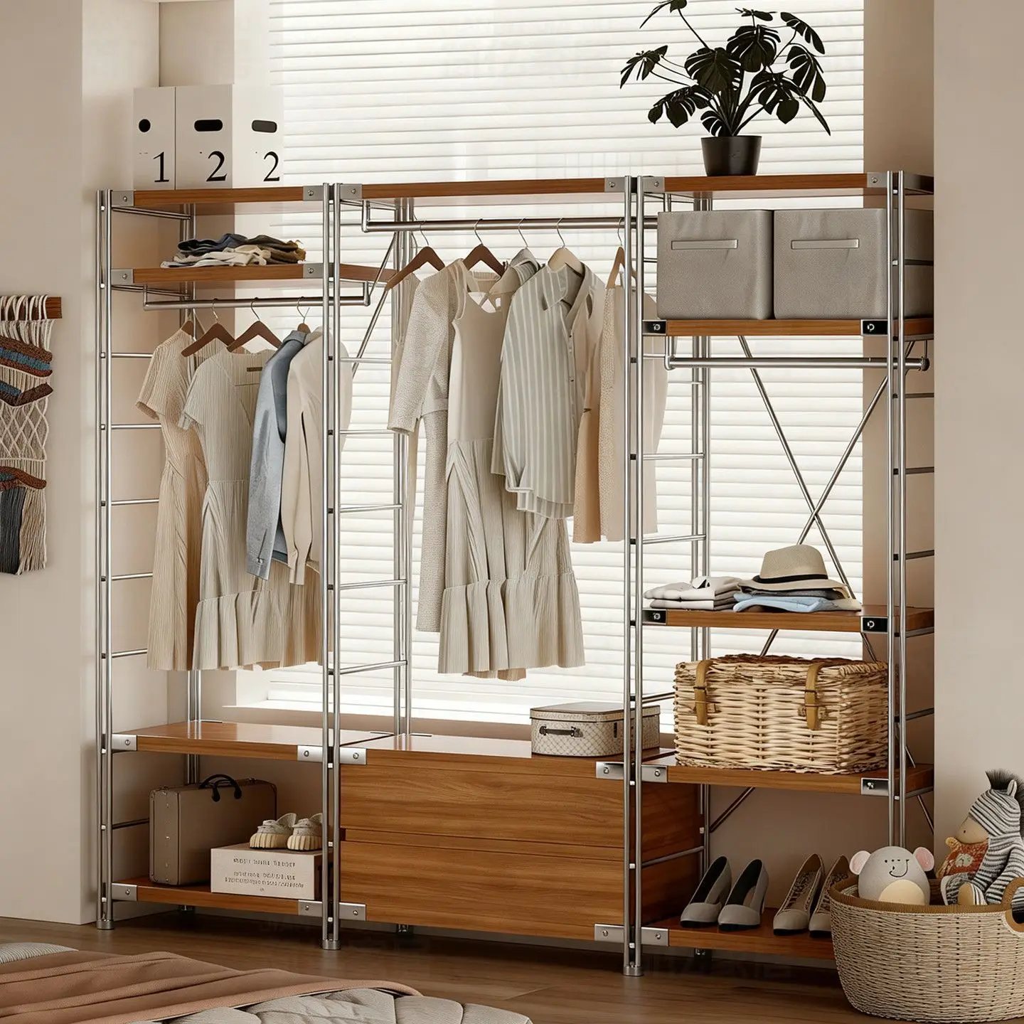 Open wardrobe for home walk-in closet hanging racks, multifunctional storage racks