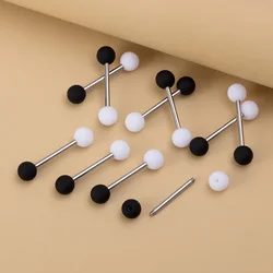 10Pcs 14G Acrylic Surgical Steel Tongue Ring Stud Black White Ball Tongue Pierc Barbell Nipple Rings Sexy Piercings Body Jewelry