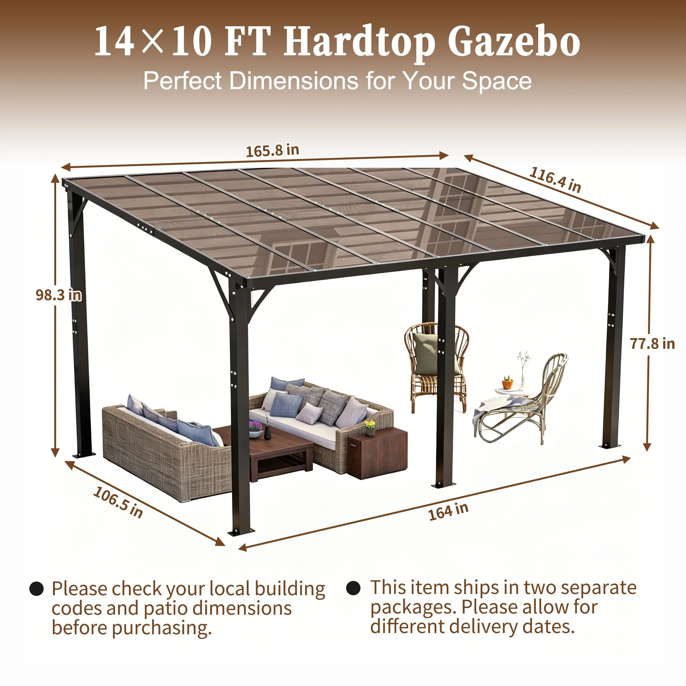 Factory direct 166 x 117 inch premium hardtop gazebo, heavy duty rust resistant aluminum frame and weather resistant