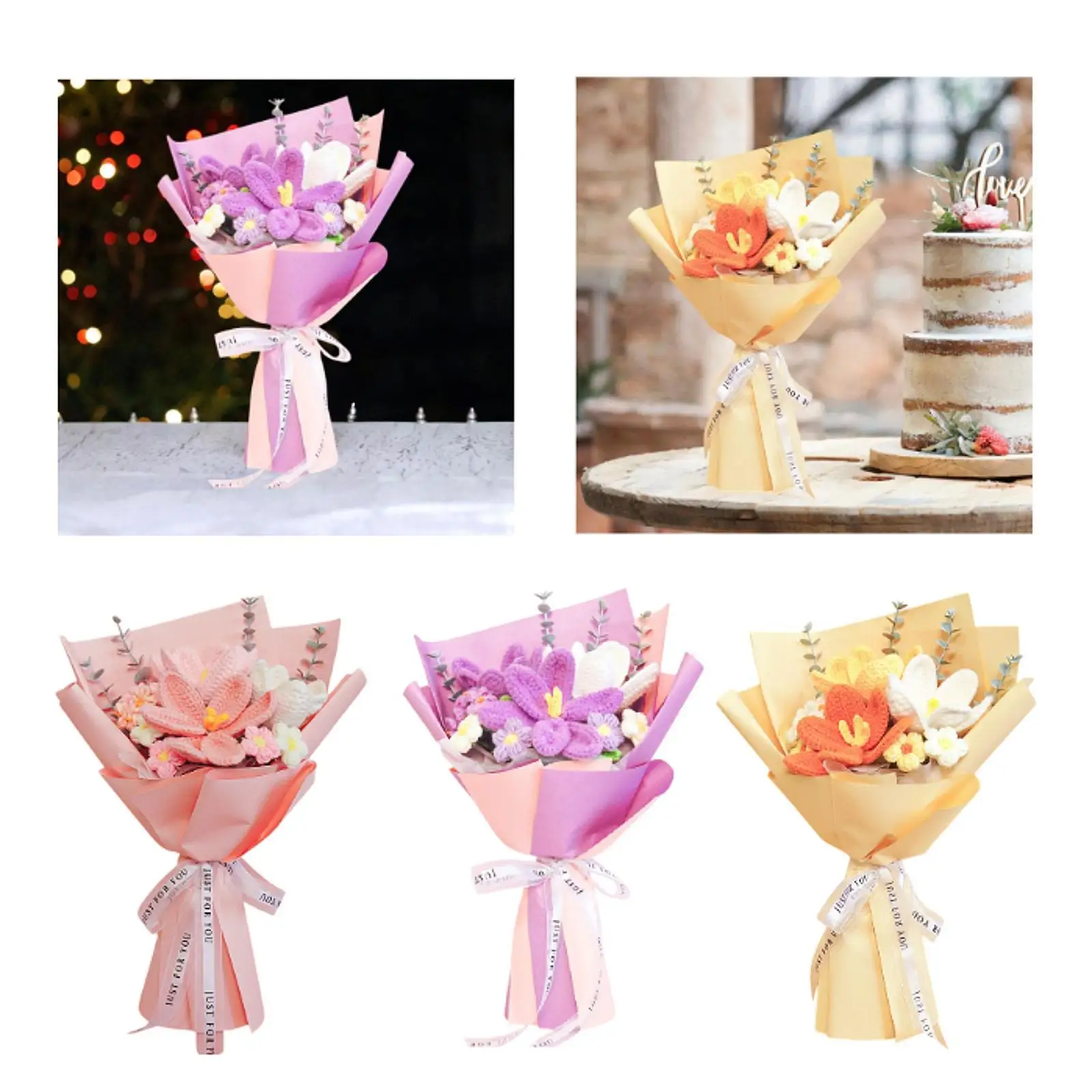 

Crochet Flowers Bouquet Craft Elegant Home Decor for Friends Girlfriend Mom