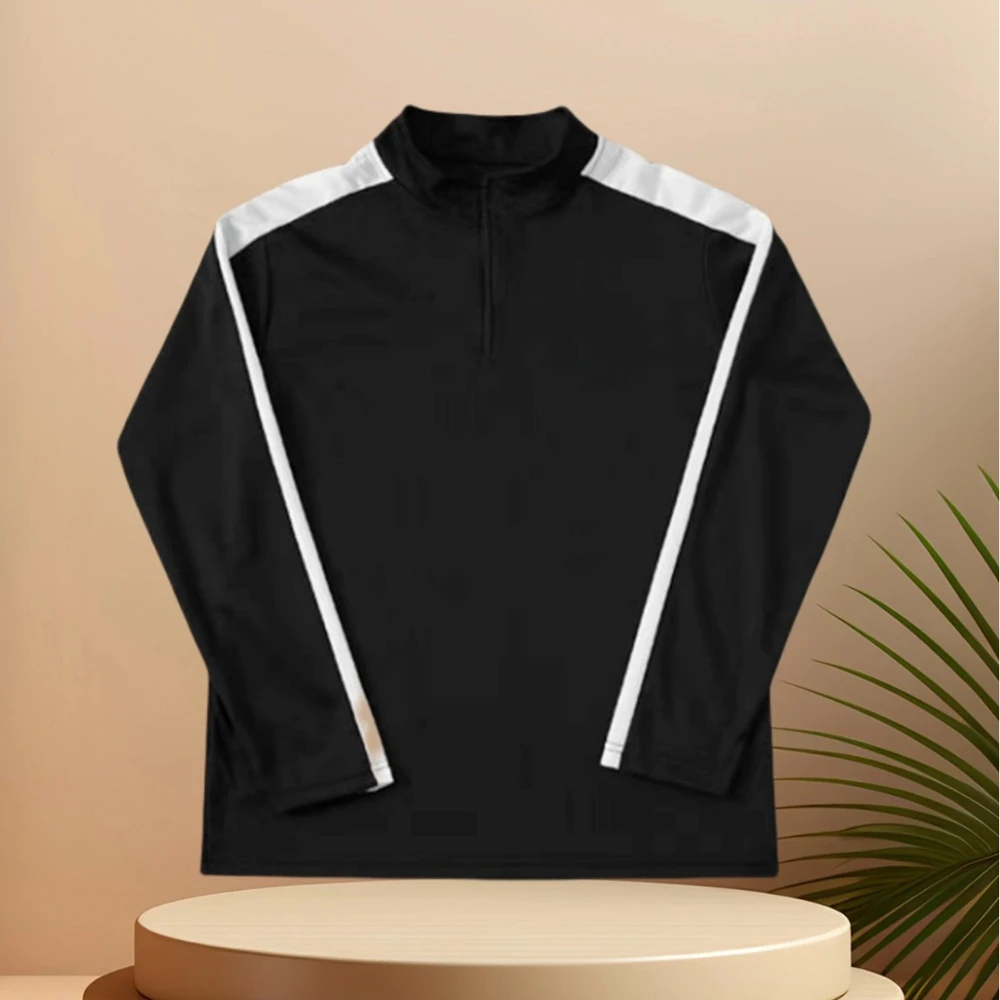 メンズ ストライプ ランニング スポーツ 長袖 Tシャツ スタンドカラー ハーフジップ カラーブロック フィットネス トレーニング 伸縮性 速乾 トップス
