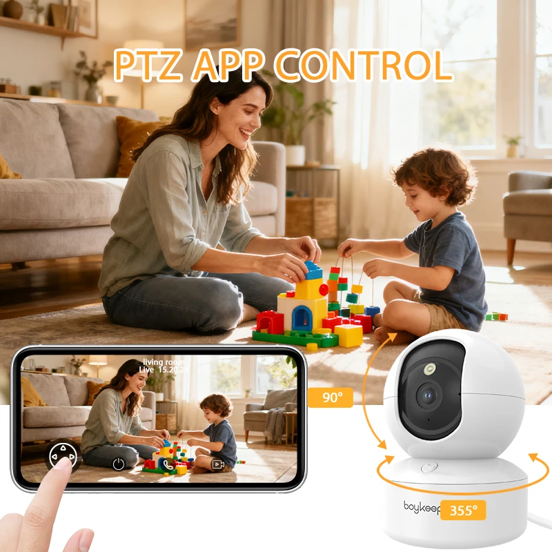 Boykeep 2PC 3MP Pet Camera with Phone App,5G/2.4GHz WiFi Indoor Security Baby Camera, 360° Pan & Tilt, 2-Way Audio, Night Vision