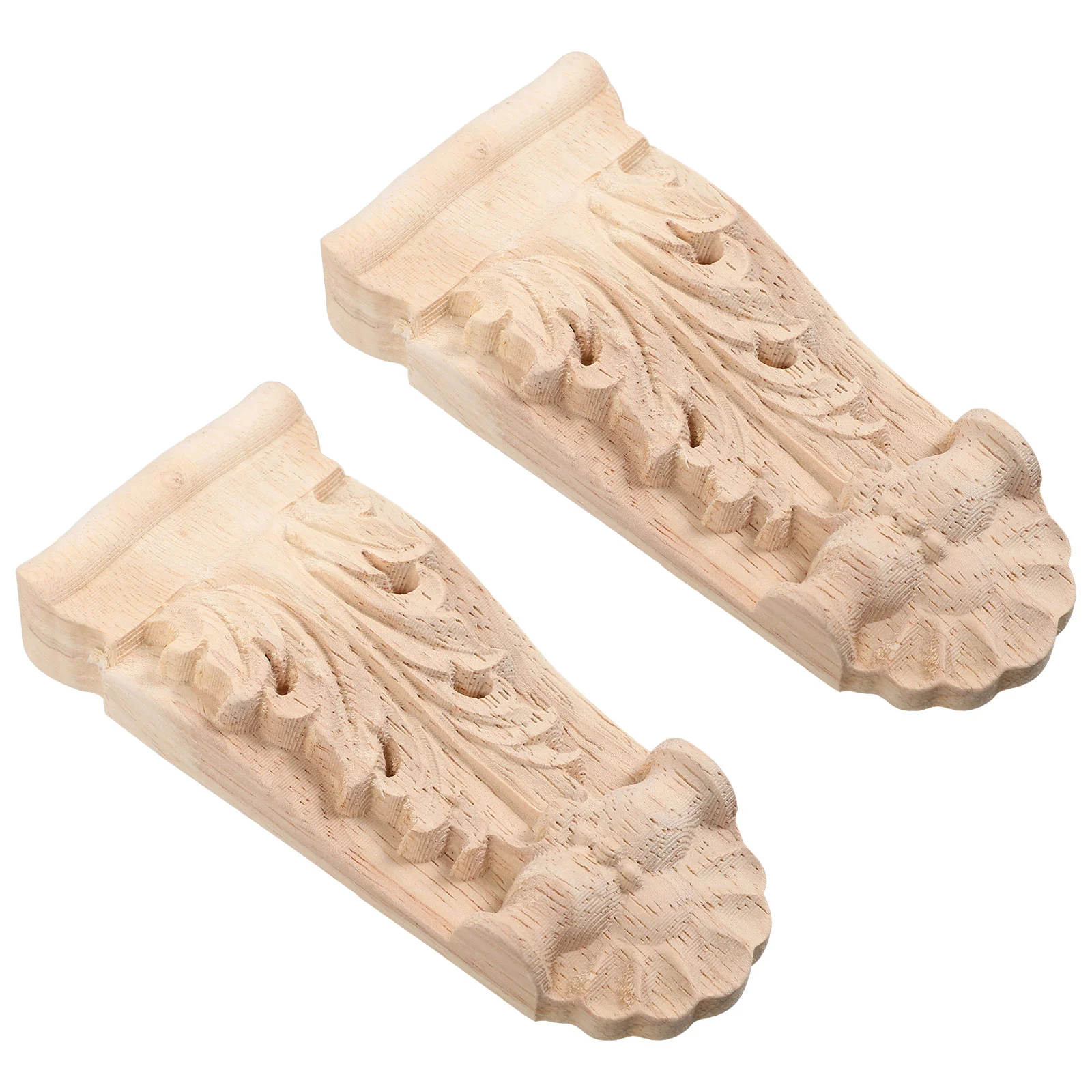 

2 Pcs Wooden Roman Column Carving Decal Decorative Appliques Carved Onlay Decorations Decorate Corner Onlays for Furniture