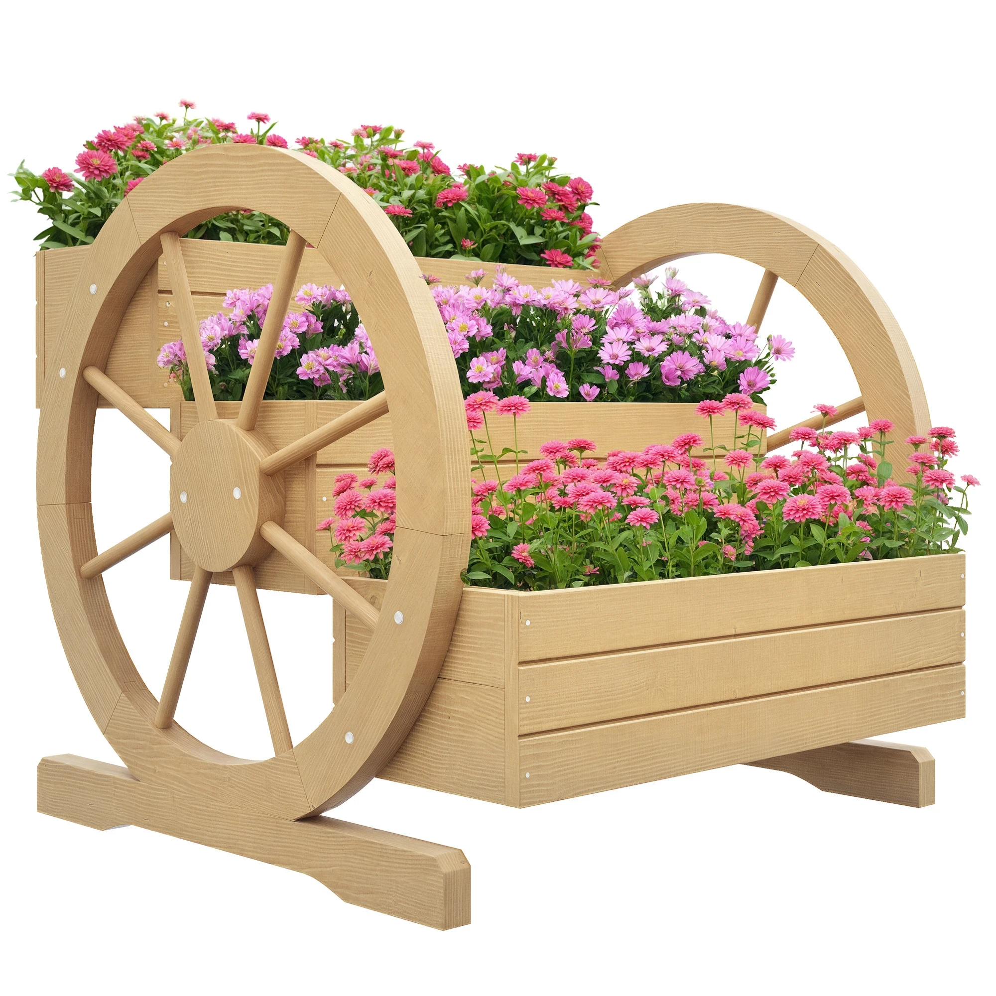 Outsunny vierkante plantenbak 3-laags moestuin Chic stijl met 2 wielen, houten frame, drainagegaten, zonbestendig. 62L x