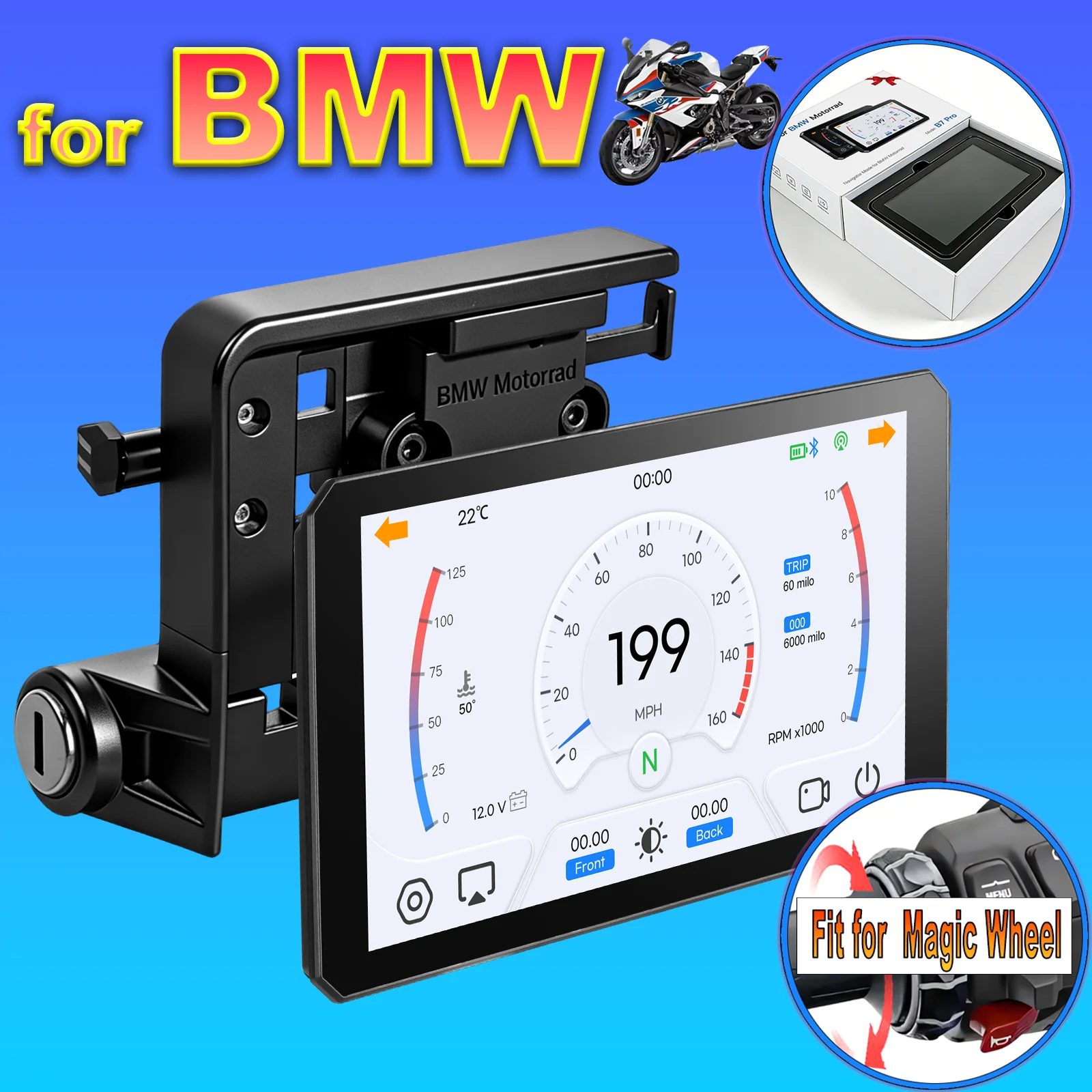 7 Inch for BMW MotorcyclesWireless CarPlay,Android Auto GPS Navigation ScreenTouchscreen Display,Compatible with BMW Magic Wheel